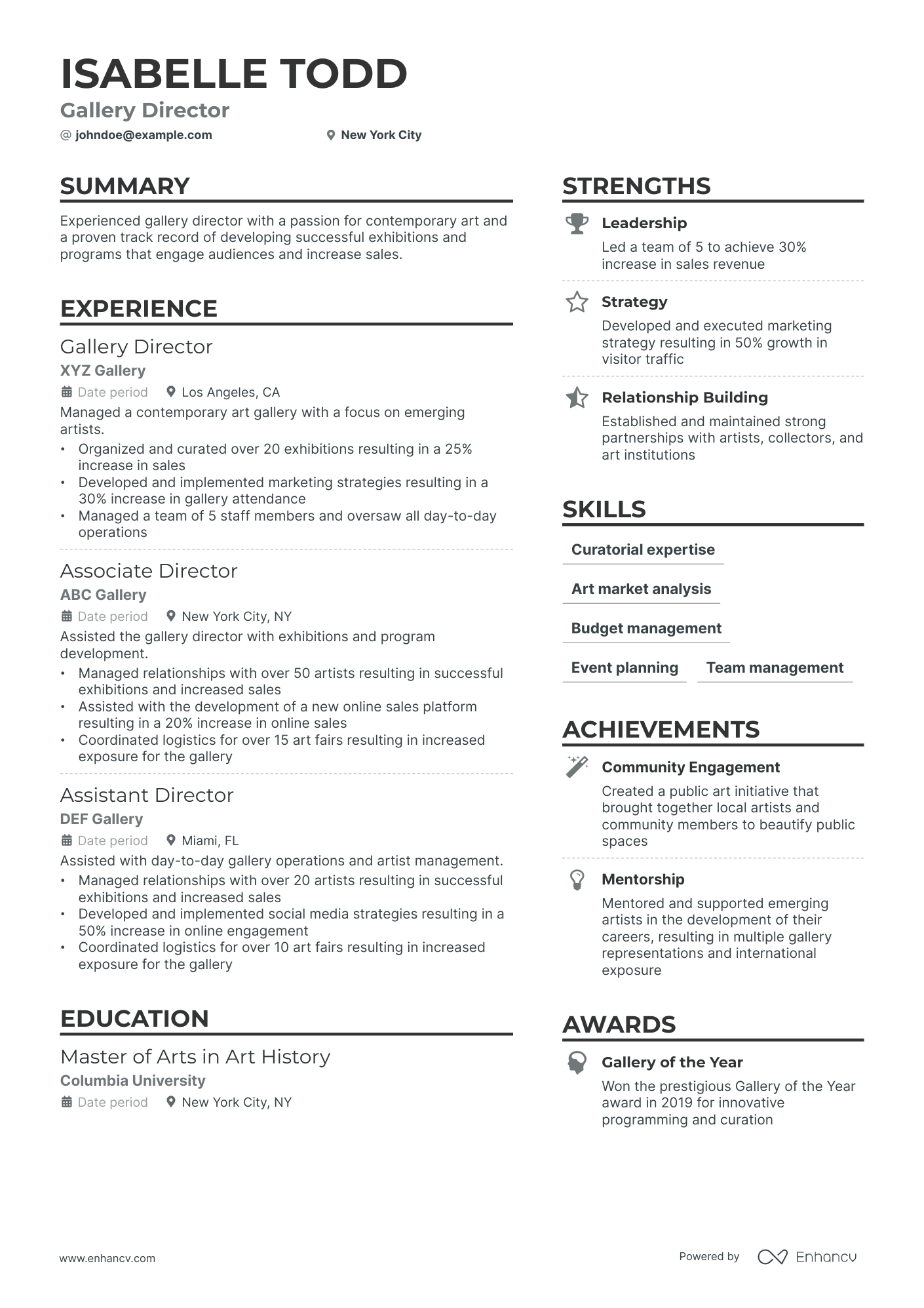 Gallery Director Resume Example