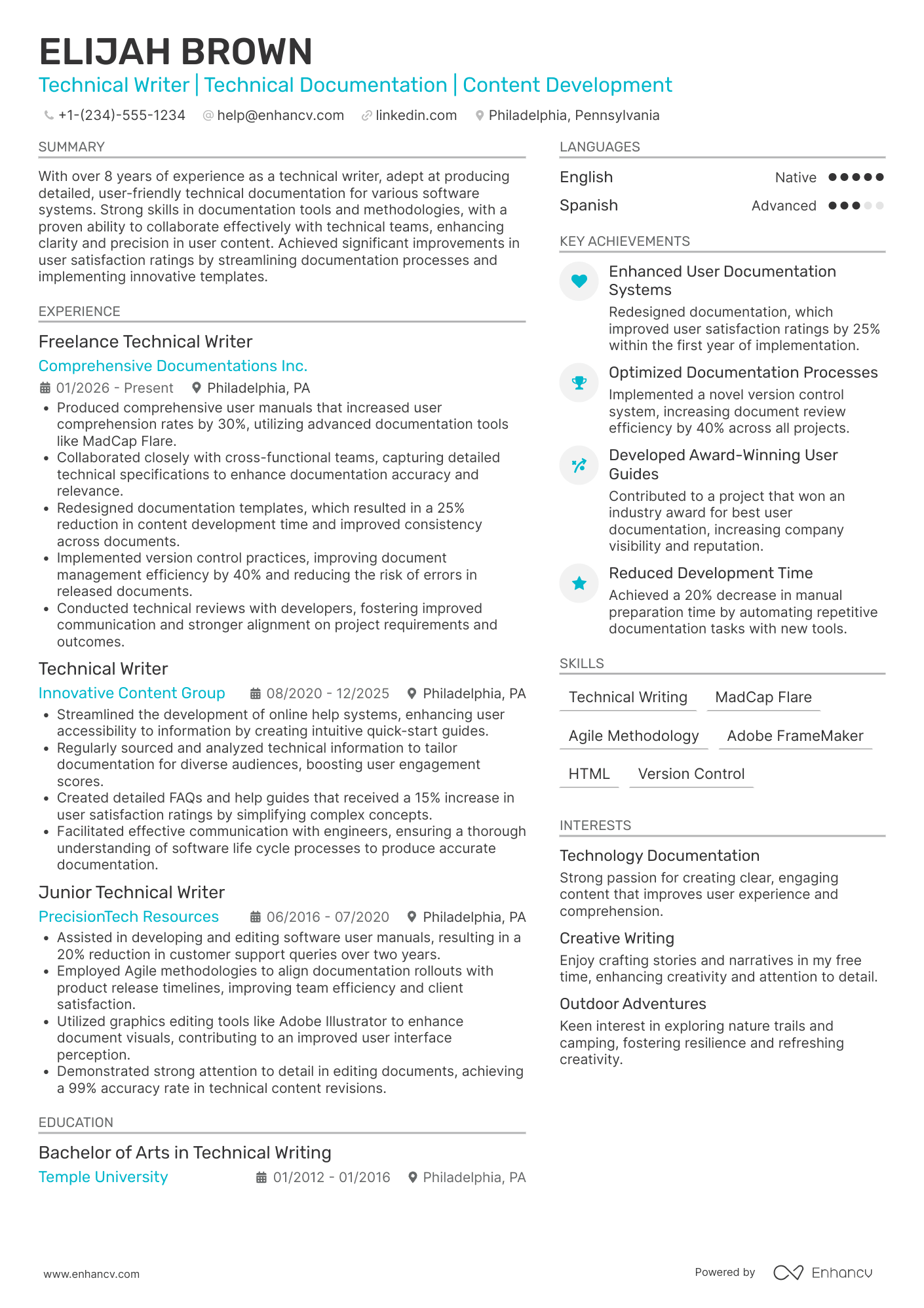 Freelance Technical Writer Resume Example