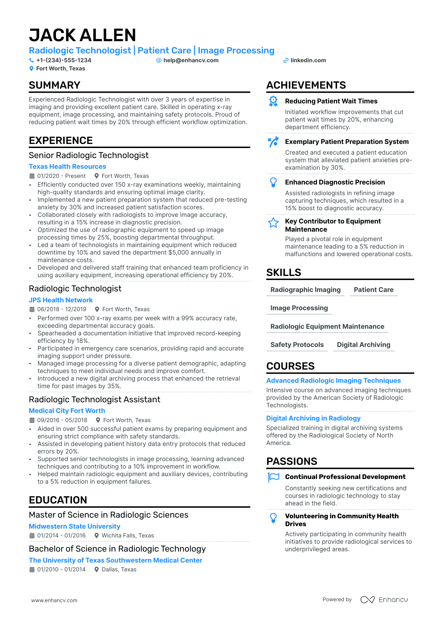 Radiologic Technologist Resume Example