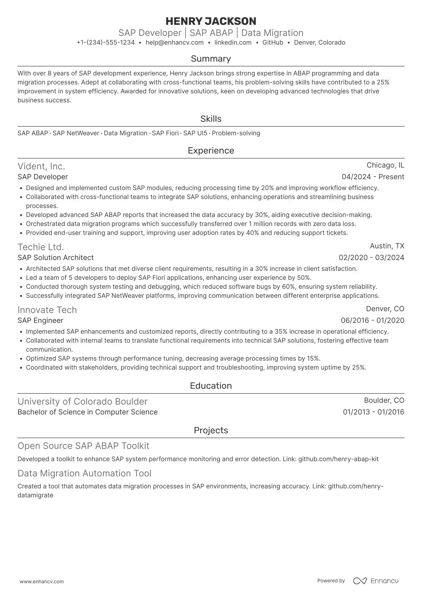SAP Developer Resume Example