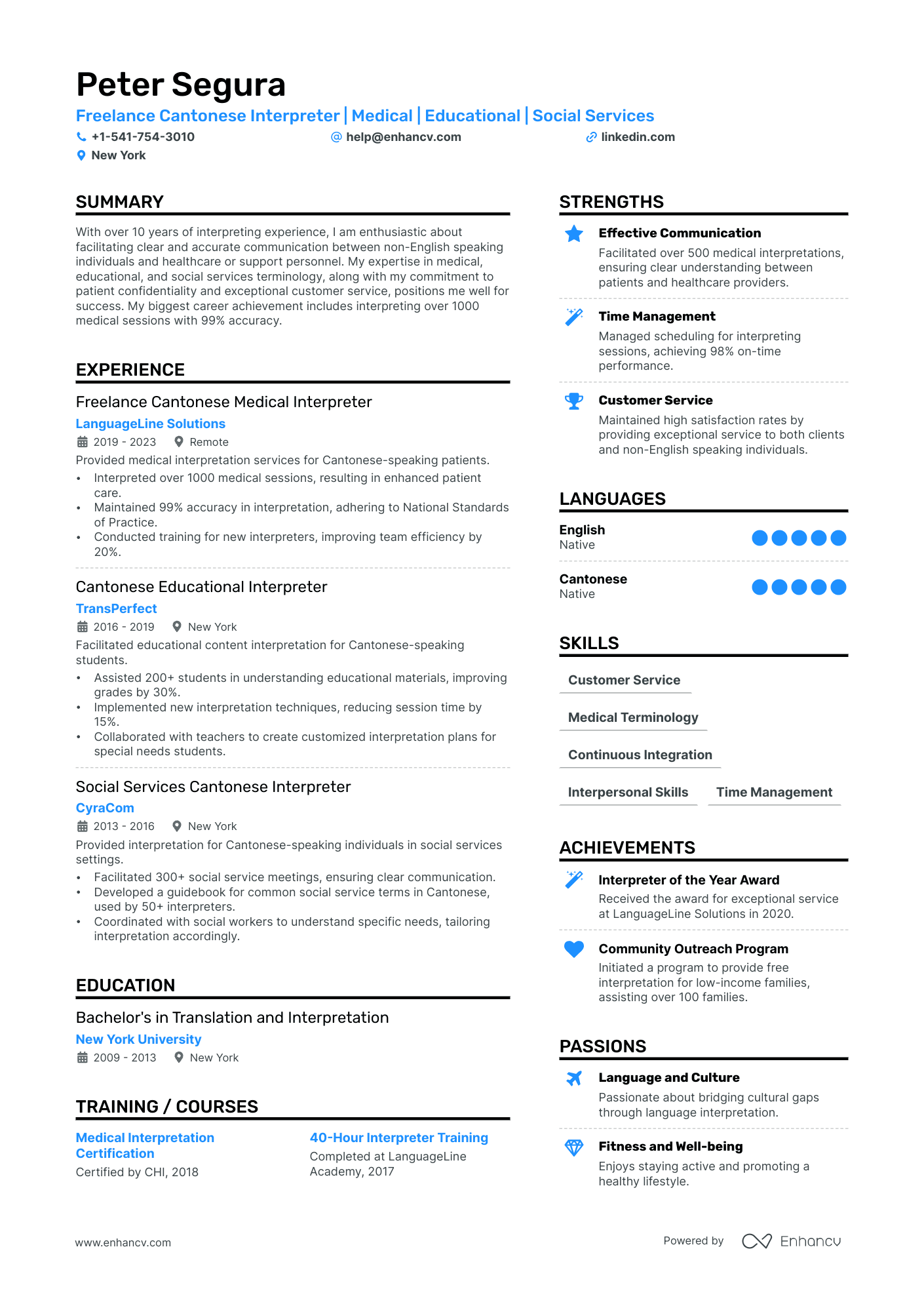 Freelance Translator Resume Example