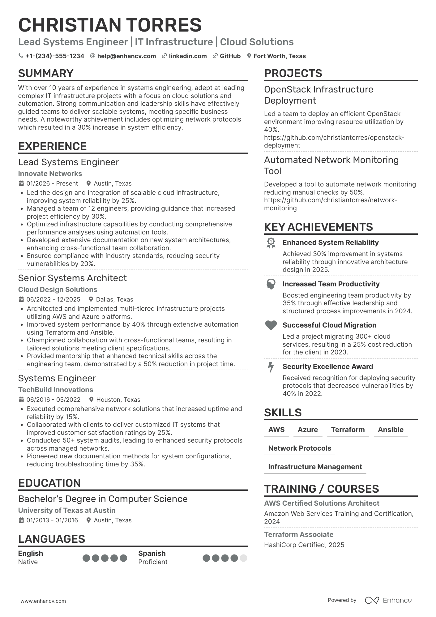 Lead Systems Engineer Resume Example