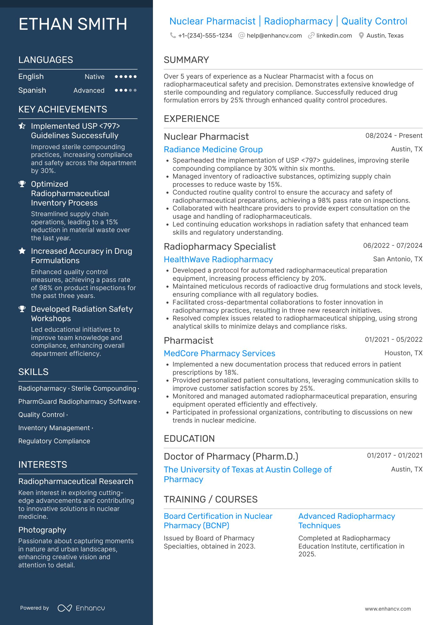 Nuclear Pharmacist Resume Example