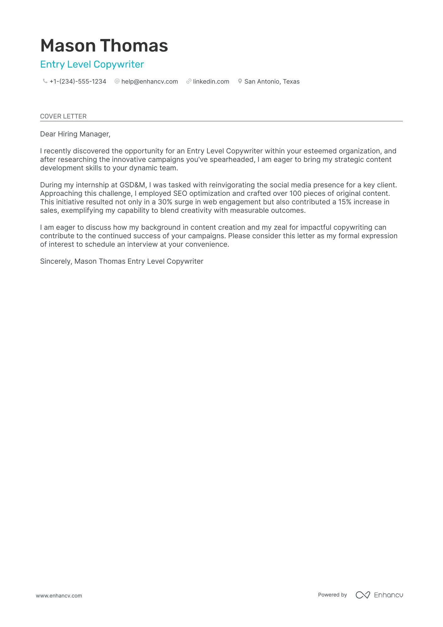 Entry Level Copywriter Resume Example