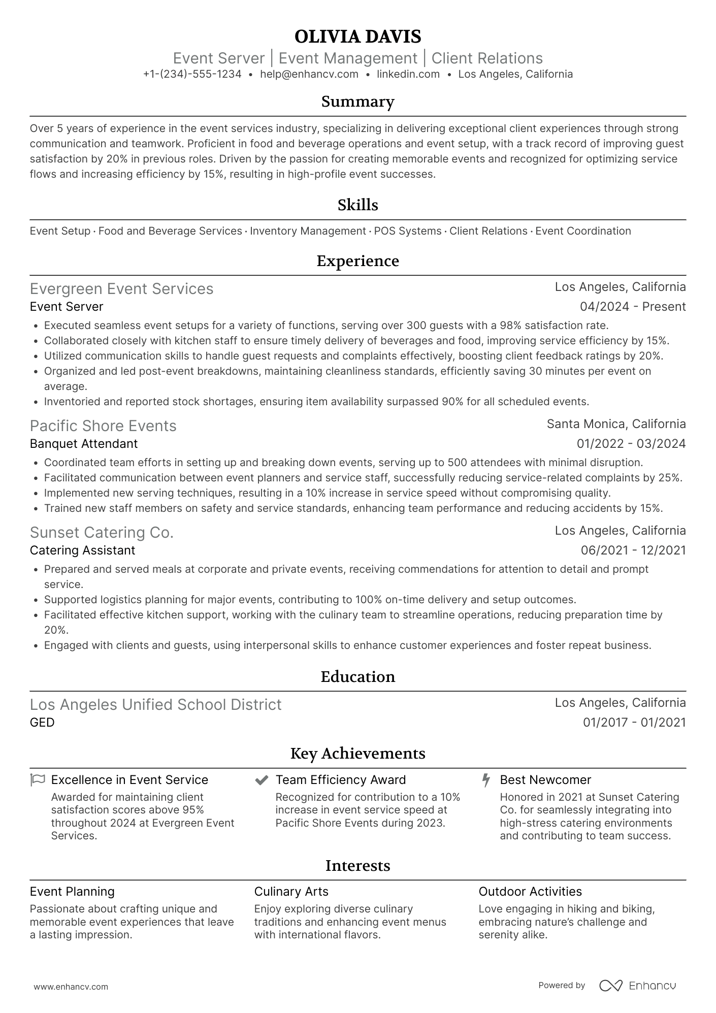 Event Server Resume Example