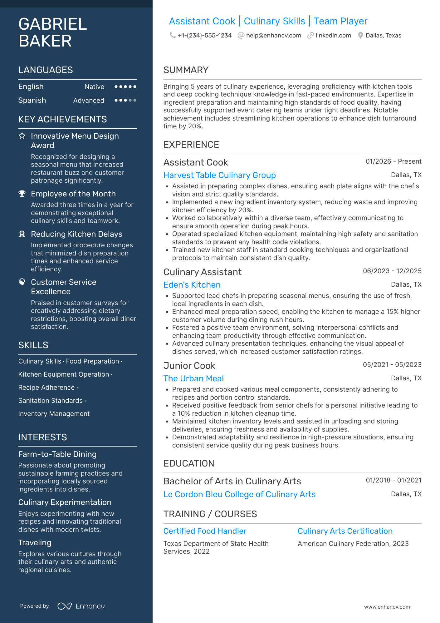 Assistant Cook Resume Example