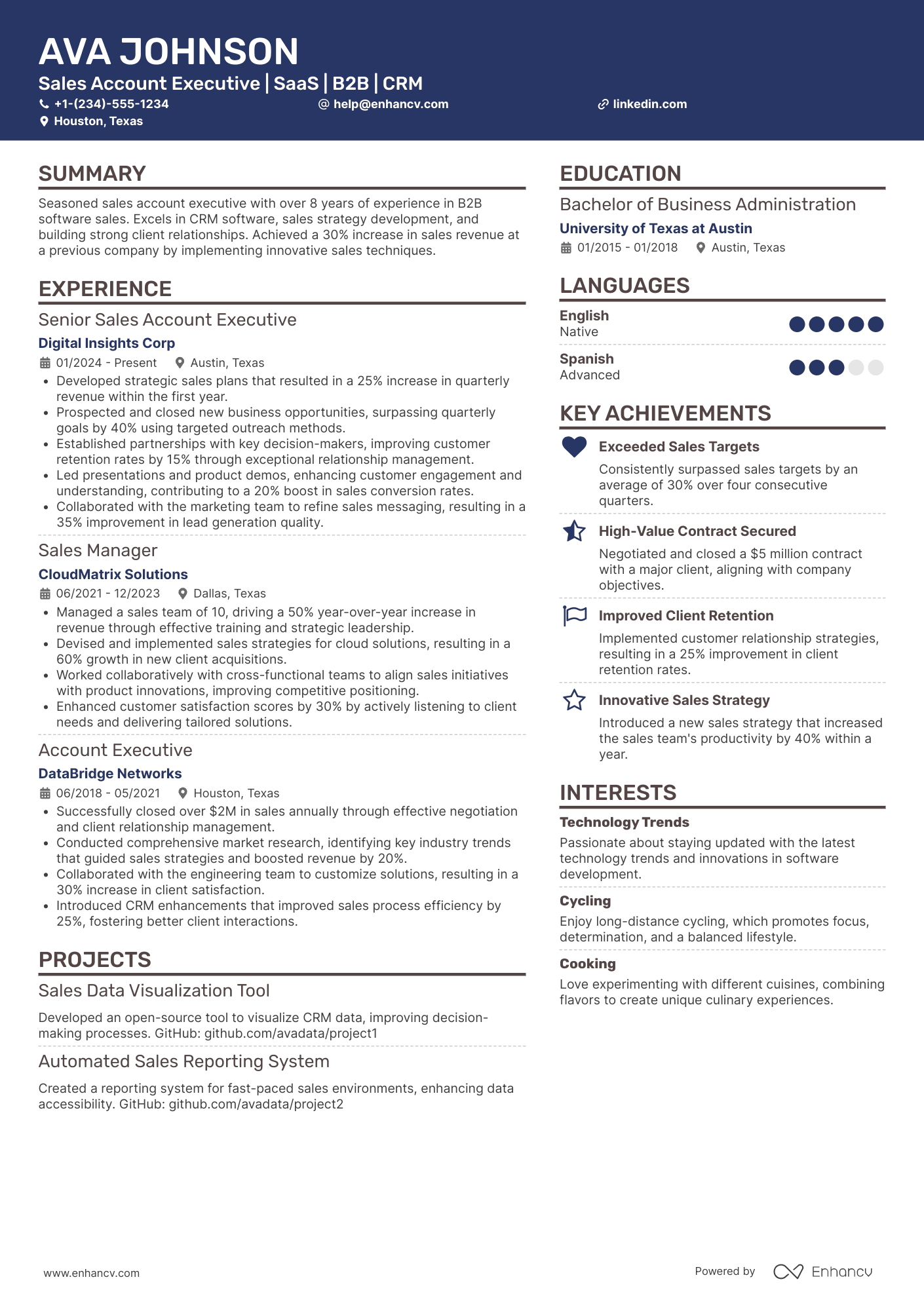 Software Sales Account Executive Resume Example