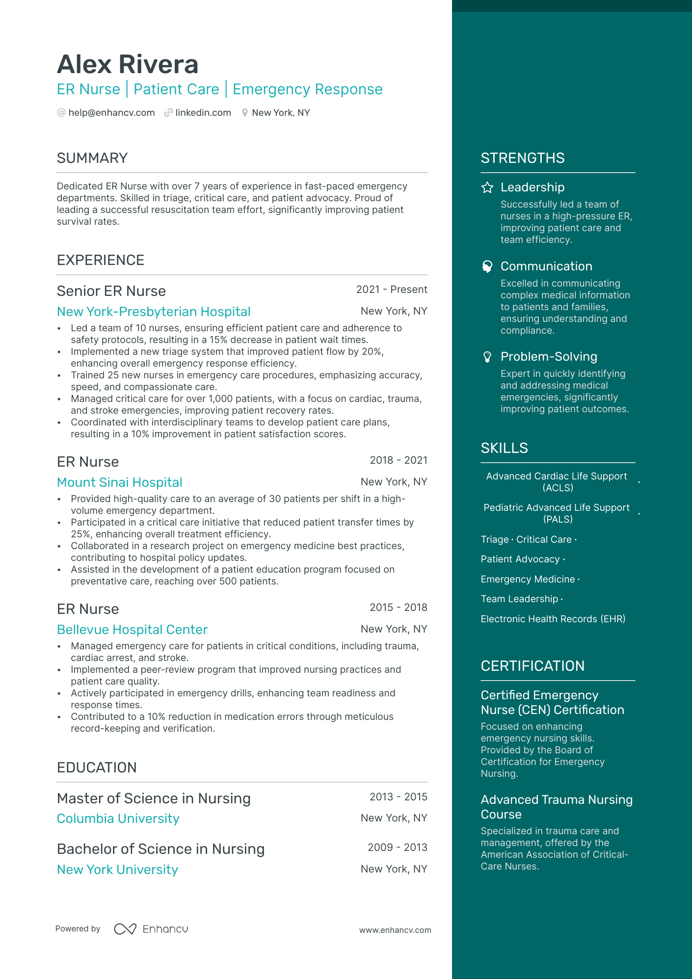 ER Nurse Resume Example