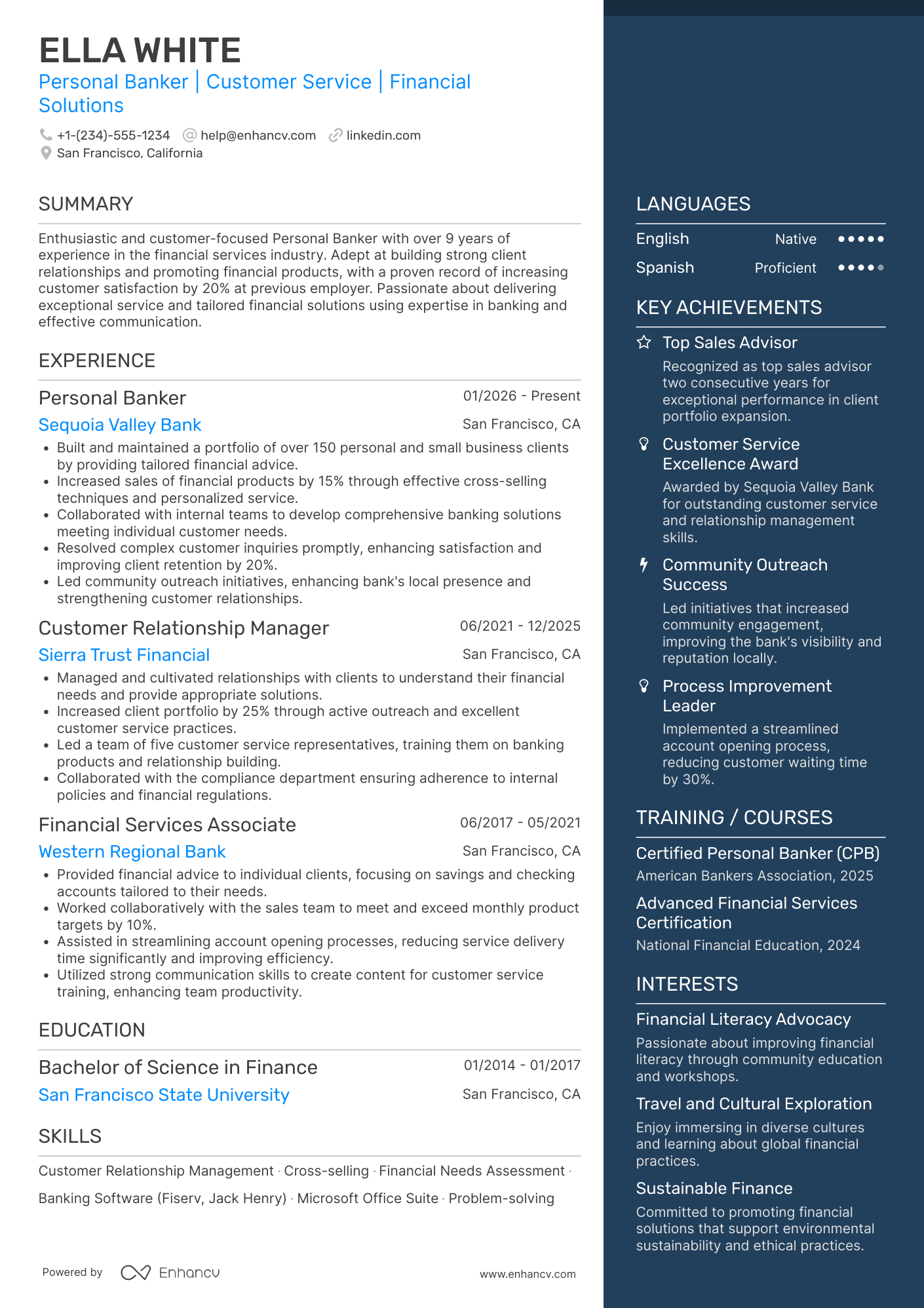 Personal Banker Resume Example
