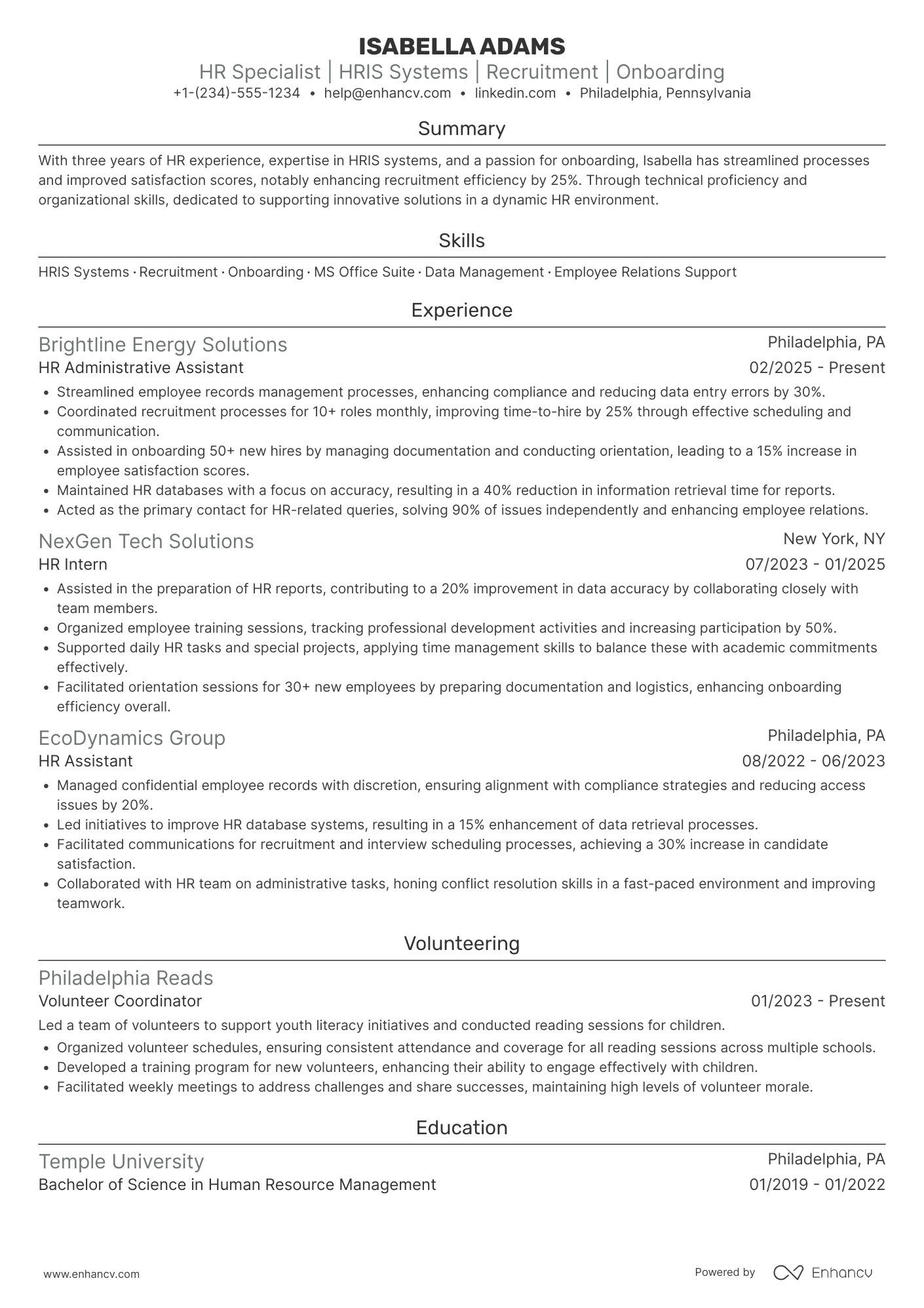 HR Administrative Assistant Resume Example