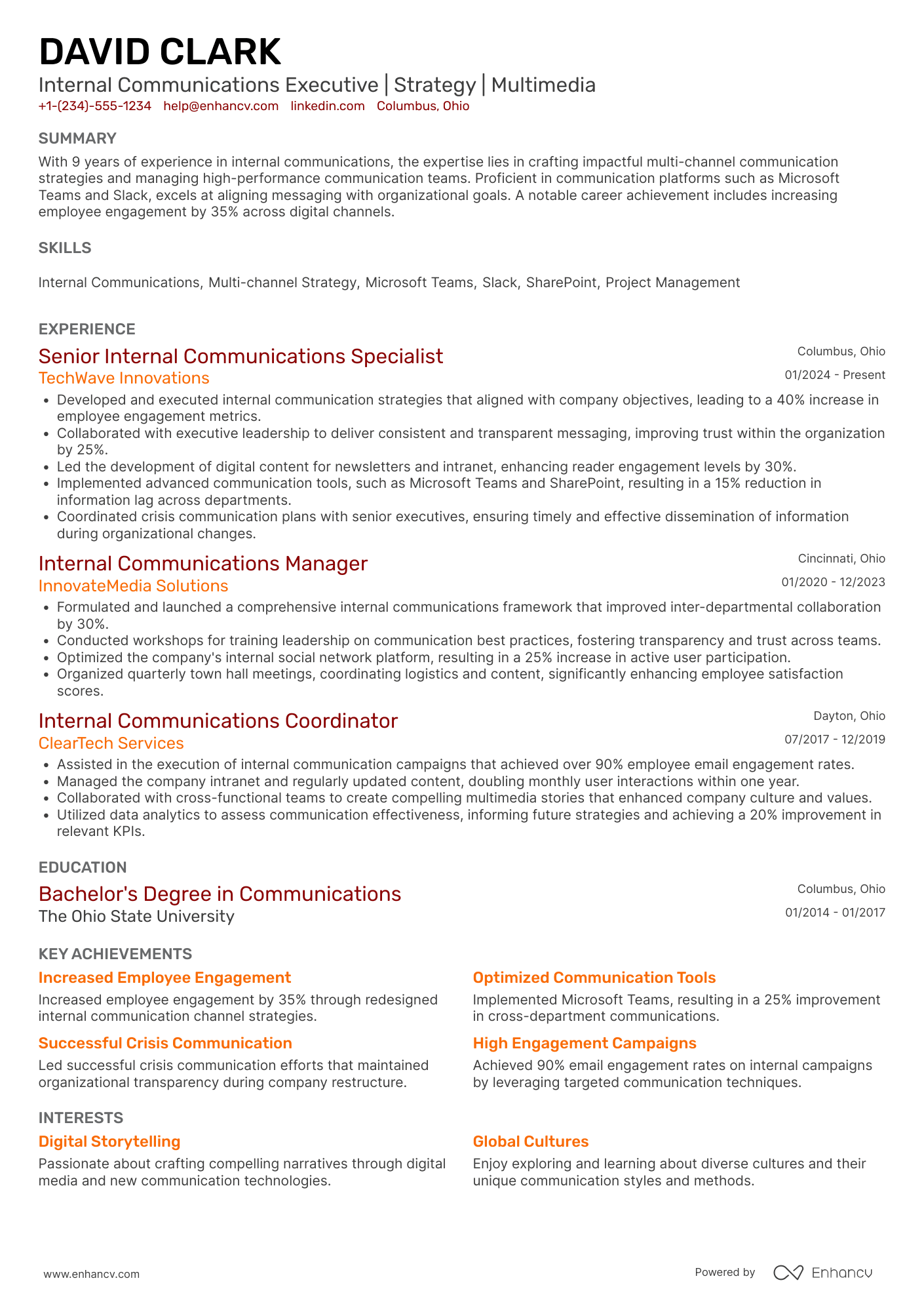 Advanced Internal Communications Executive Resume Example