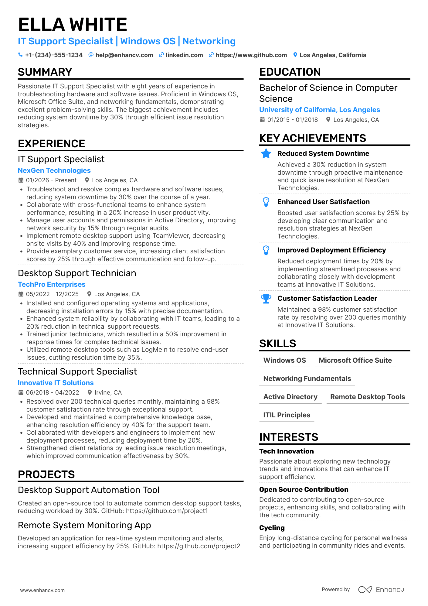 Desktop Support Technician Resume Example