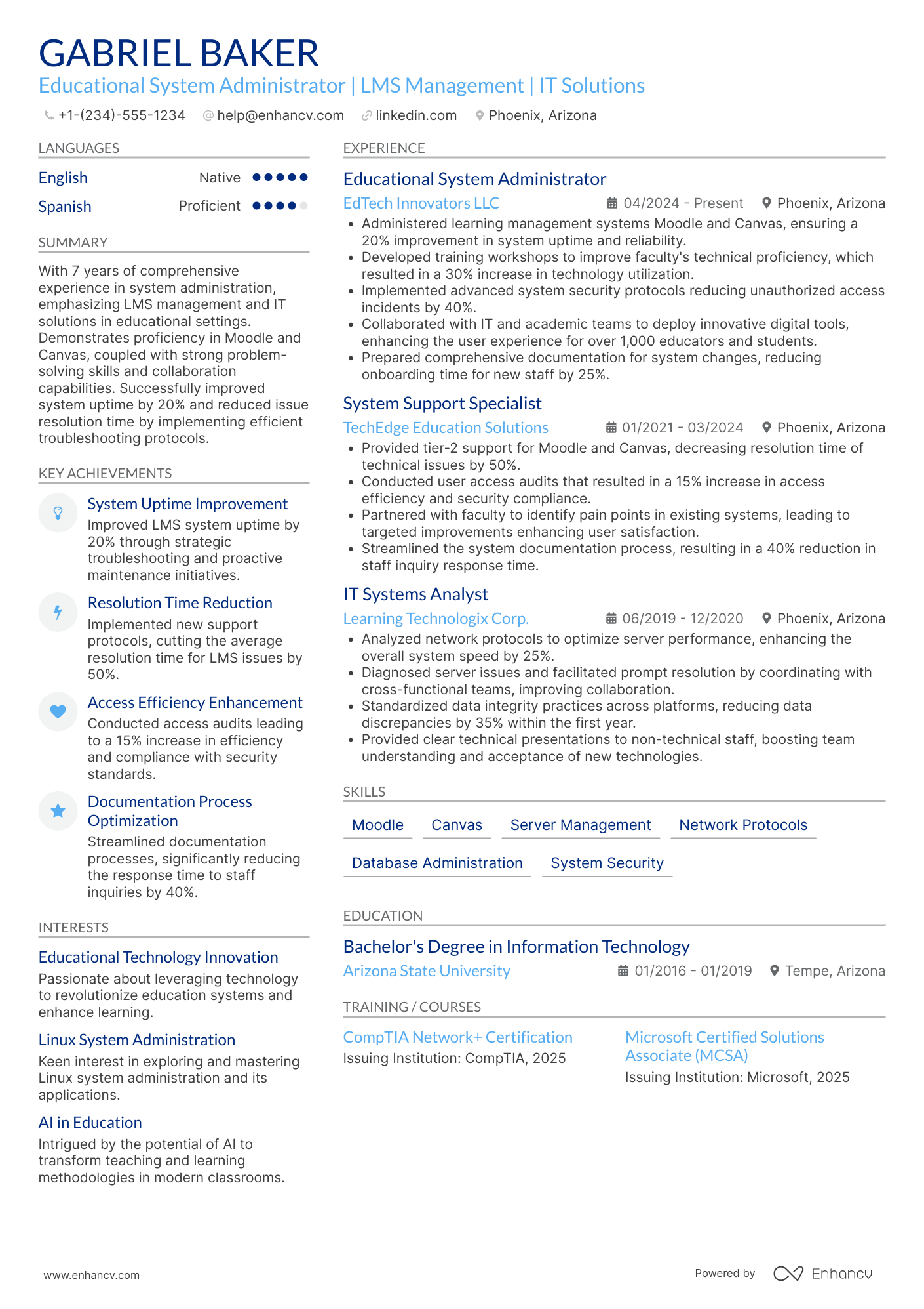 Educational System Administrator Resume Example