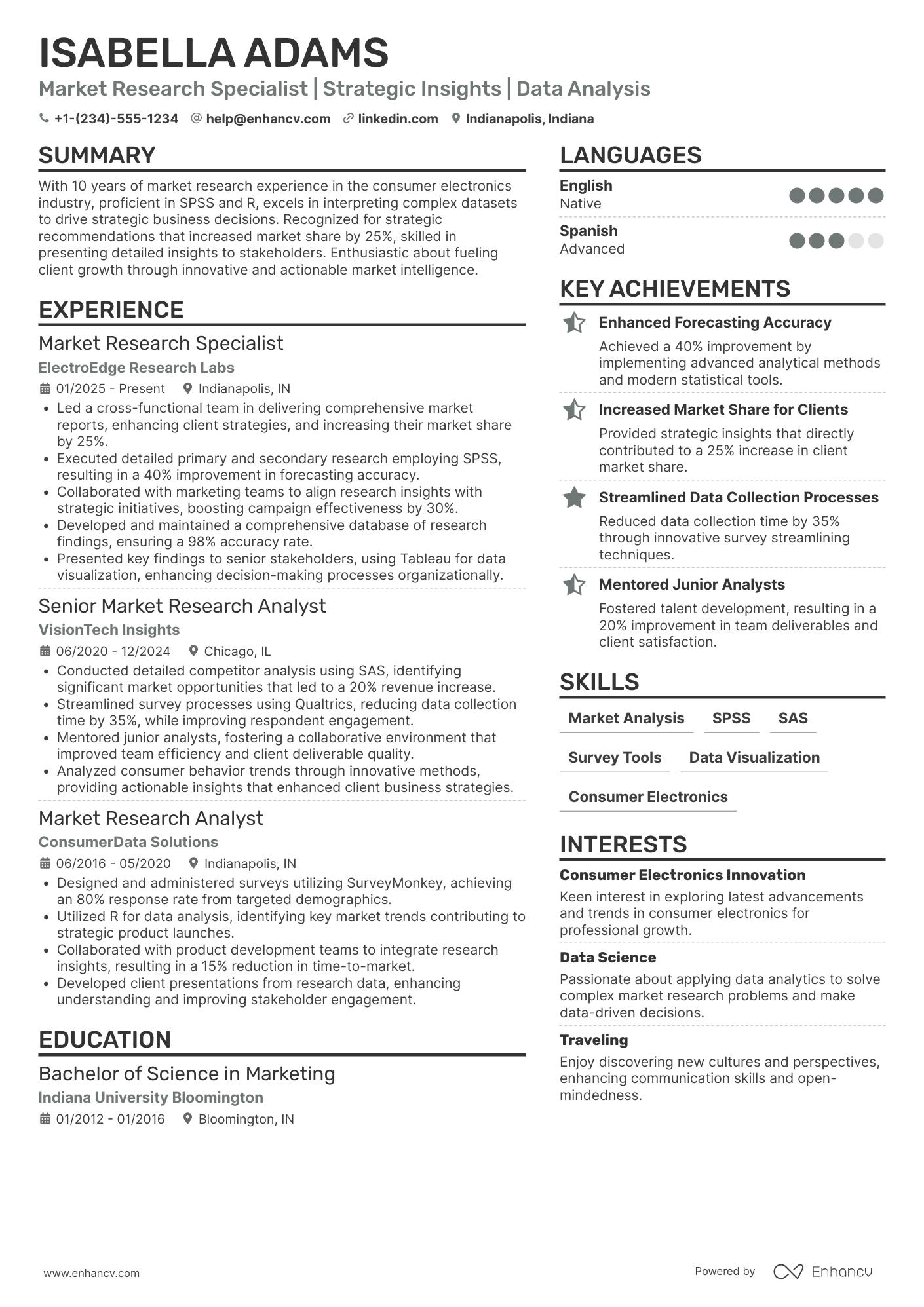 Market Research Specialist Resume Example
