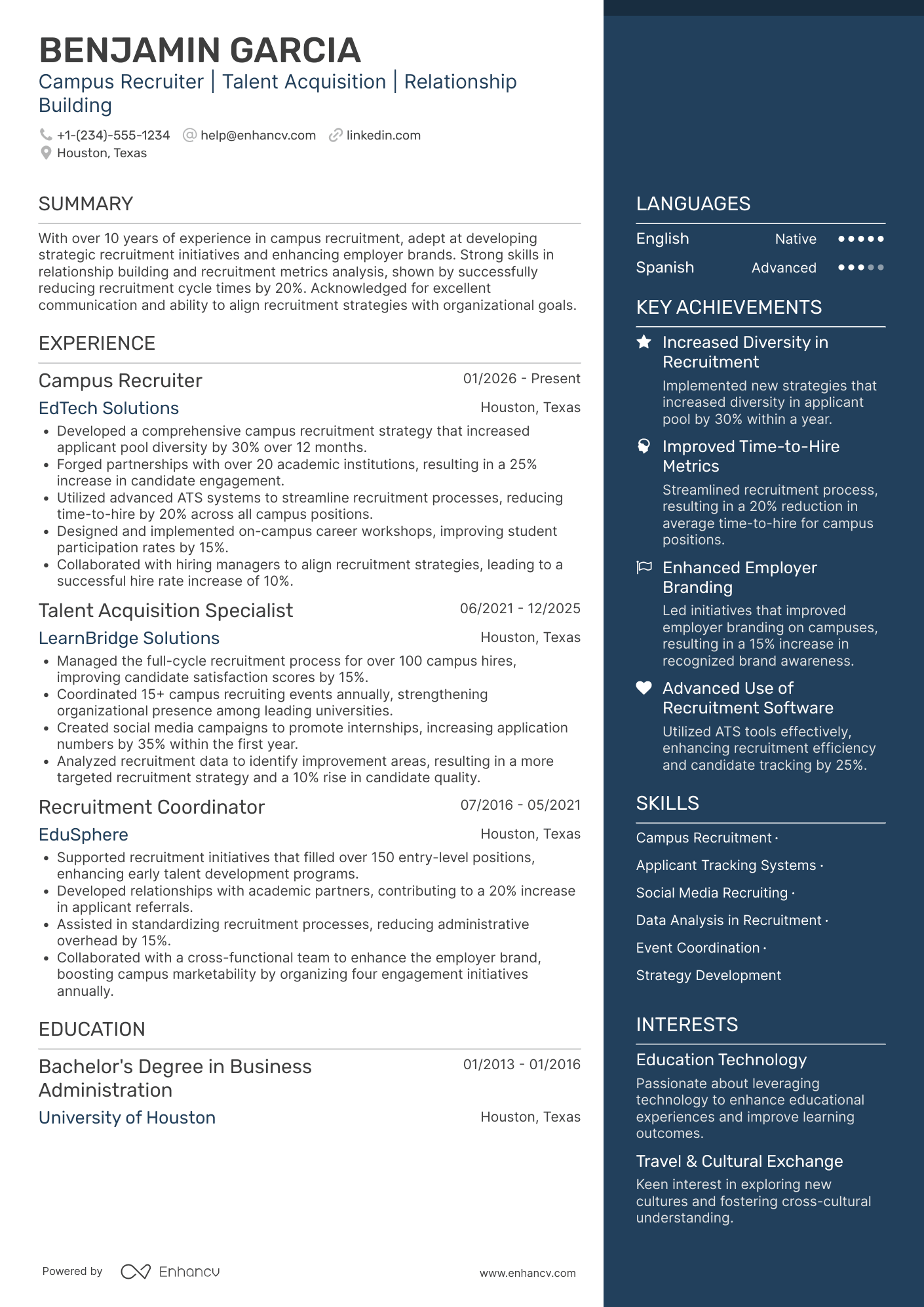 Campus Recruiter Resume Example