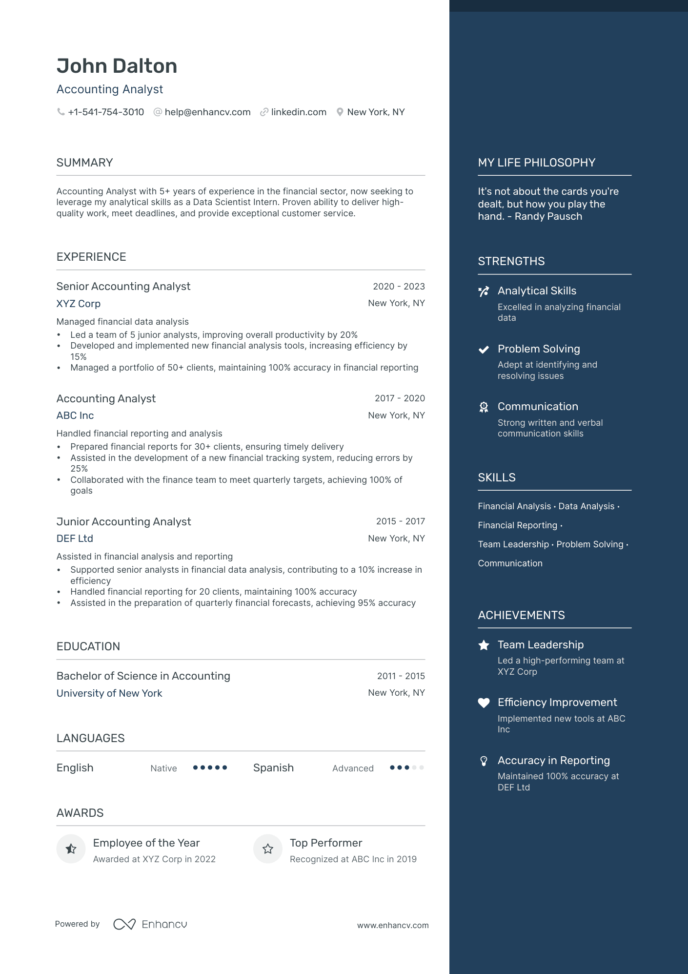 Accounting Analyst Resume Example