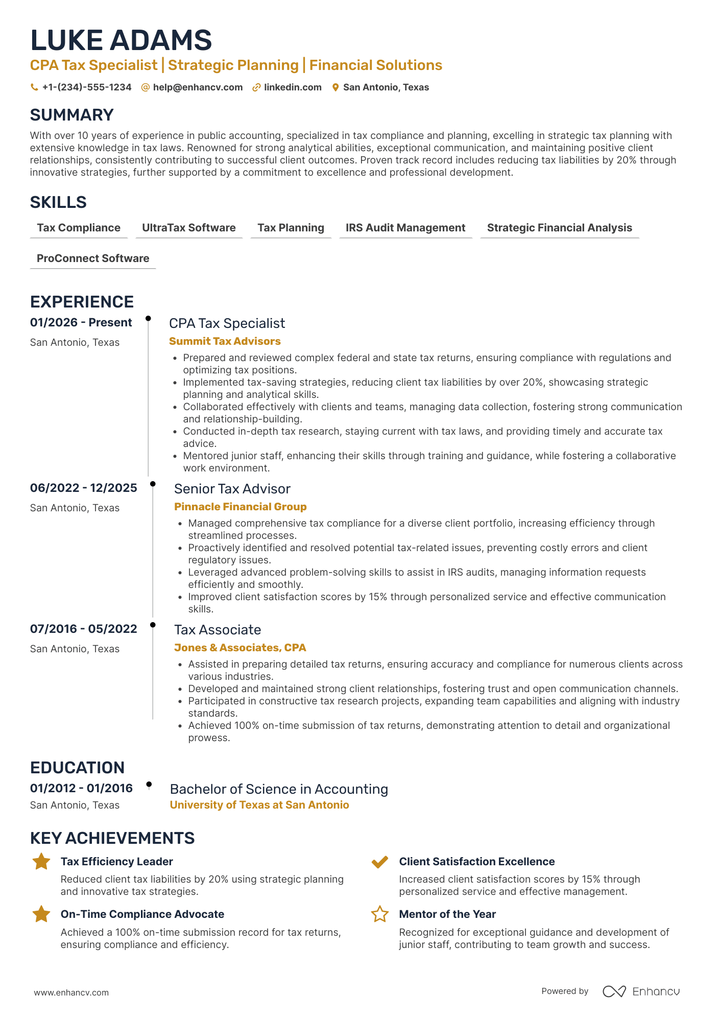 CPA Tax Specialist Resume Example