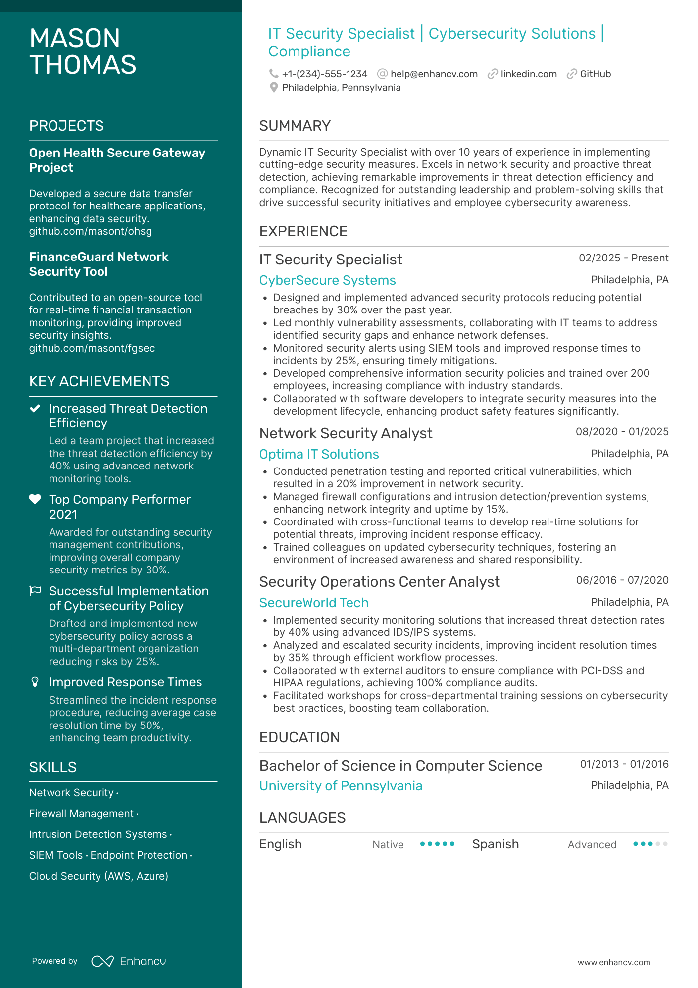 IT Security Specialist Resume Example