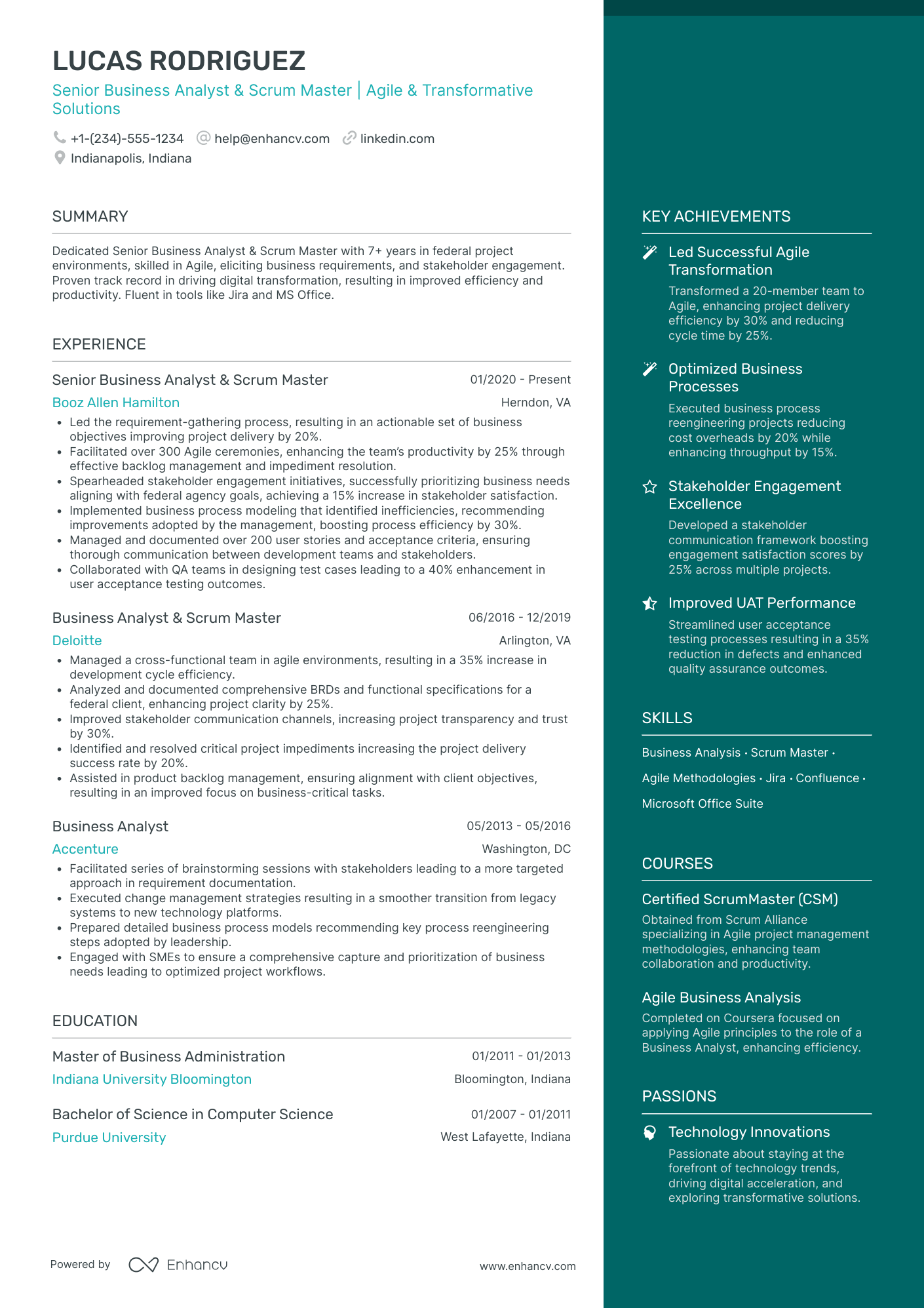Scrum Master – Product Acceleration Resume Example