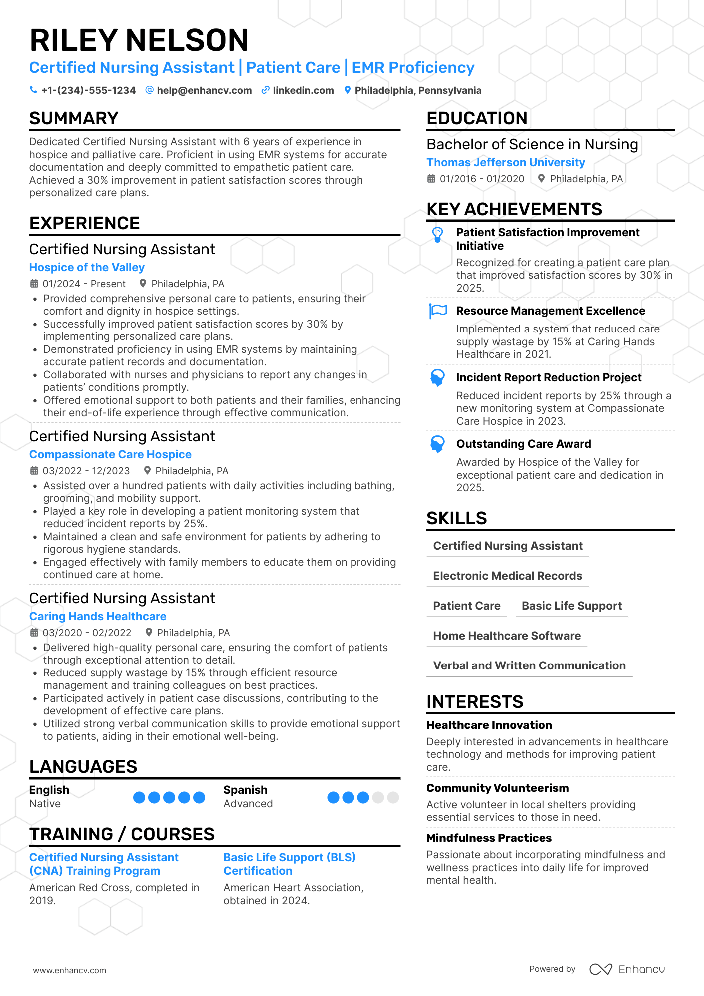 Hospice Nursing Assistant Resume Example