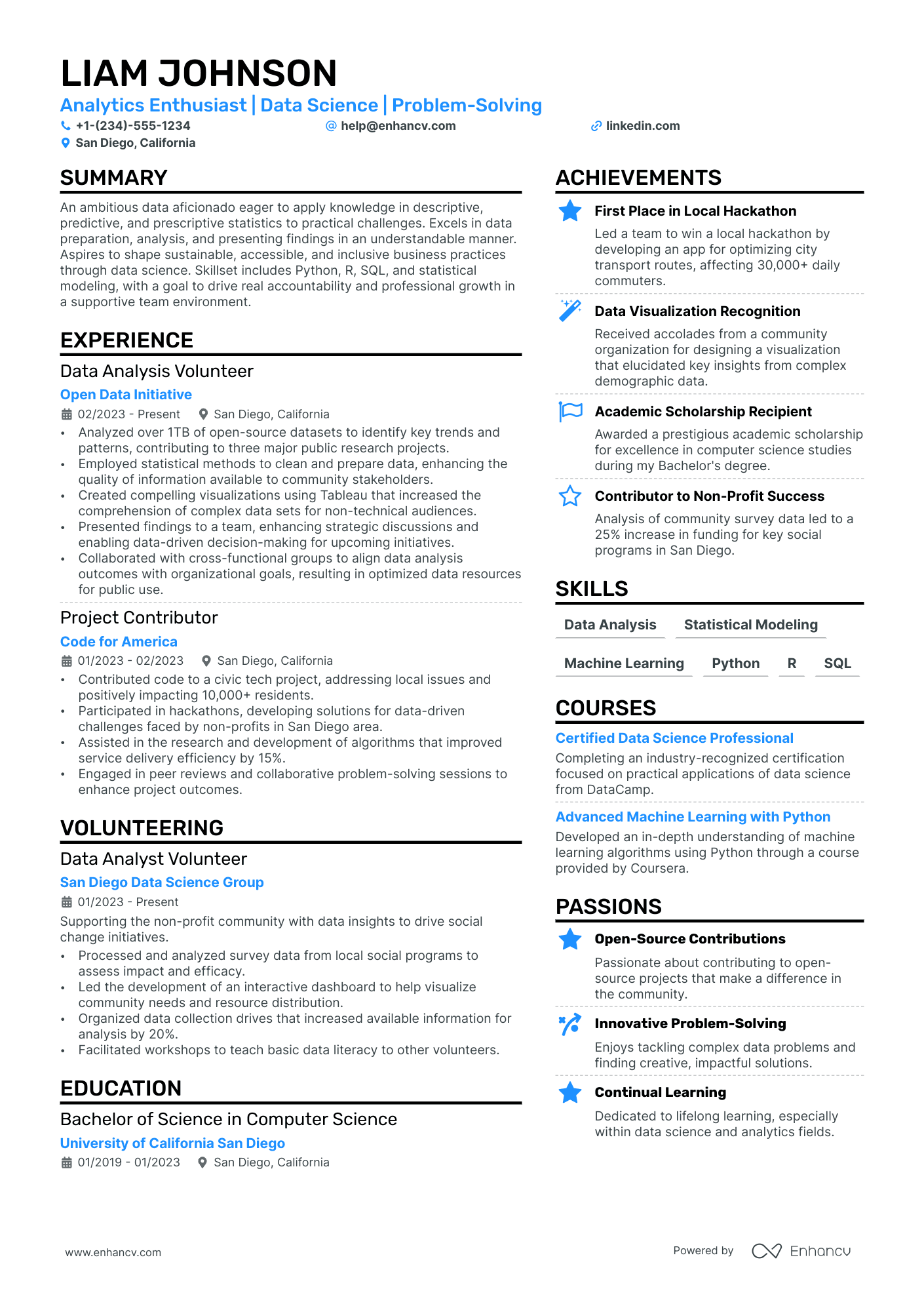 Data Science Intern Resume Example