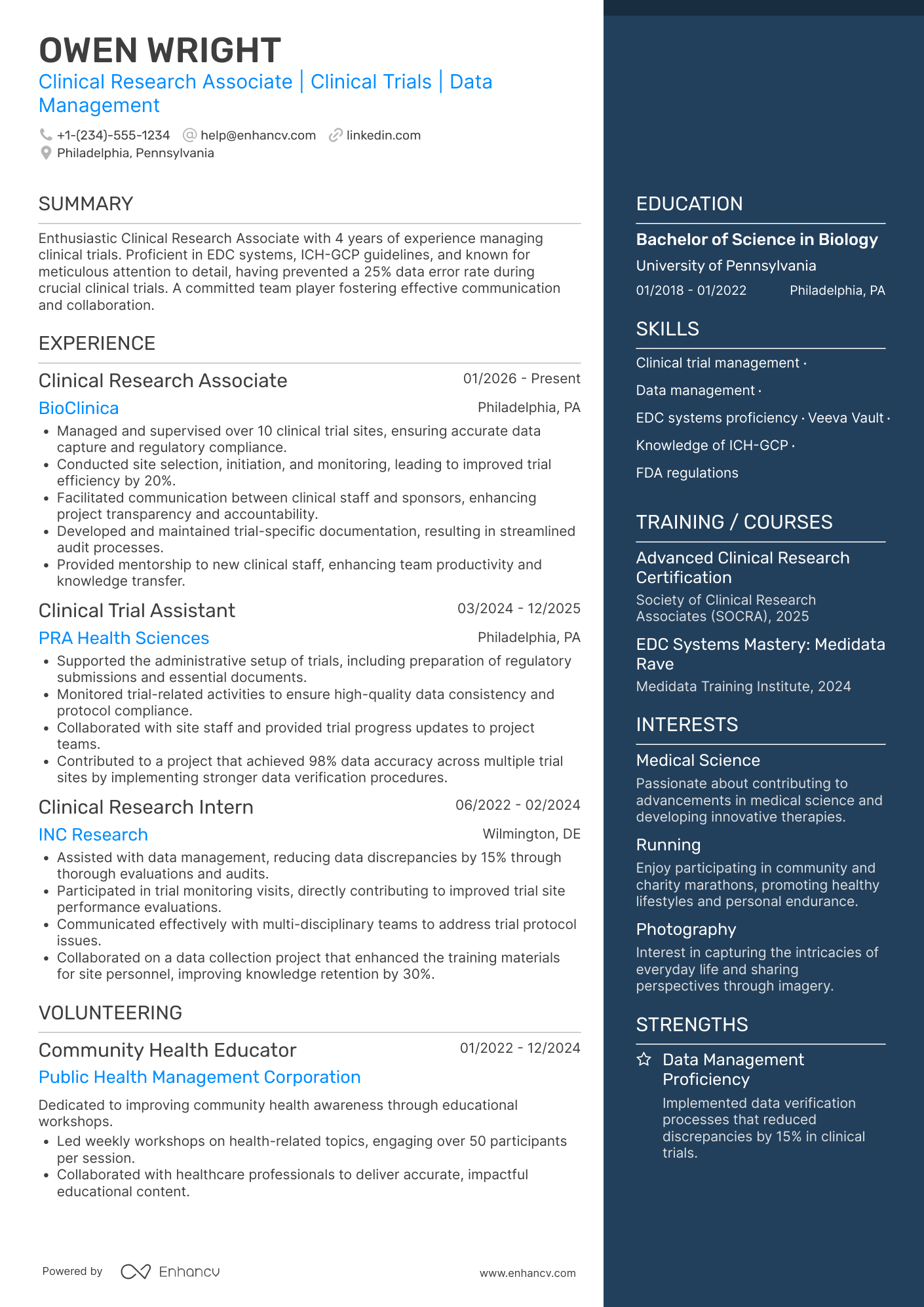 Clinical Research Associate Resume Example