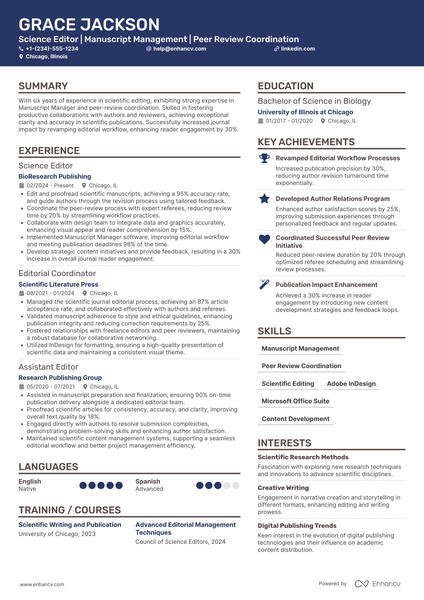 Science Editor Resume Example