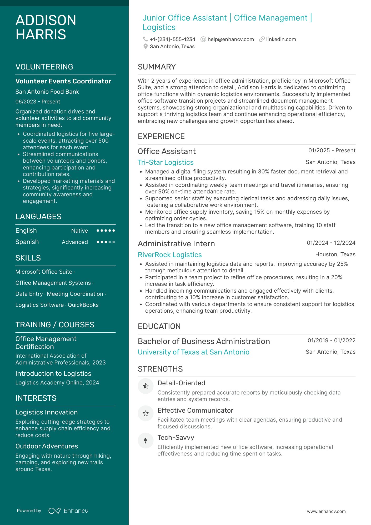 Junior Office Assistant Resume Example