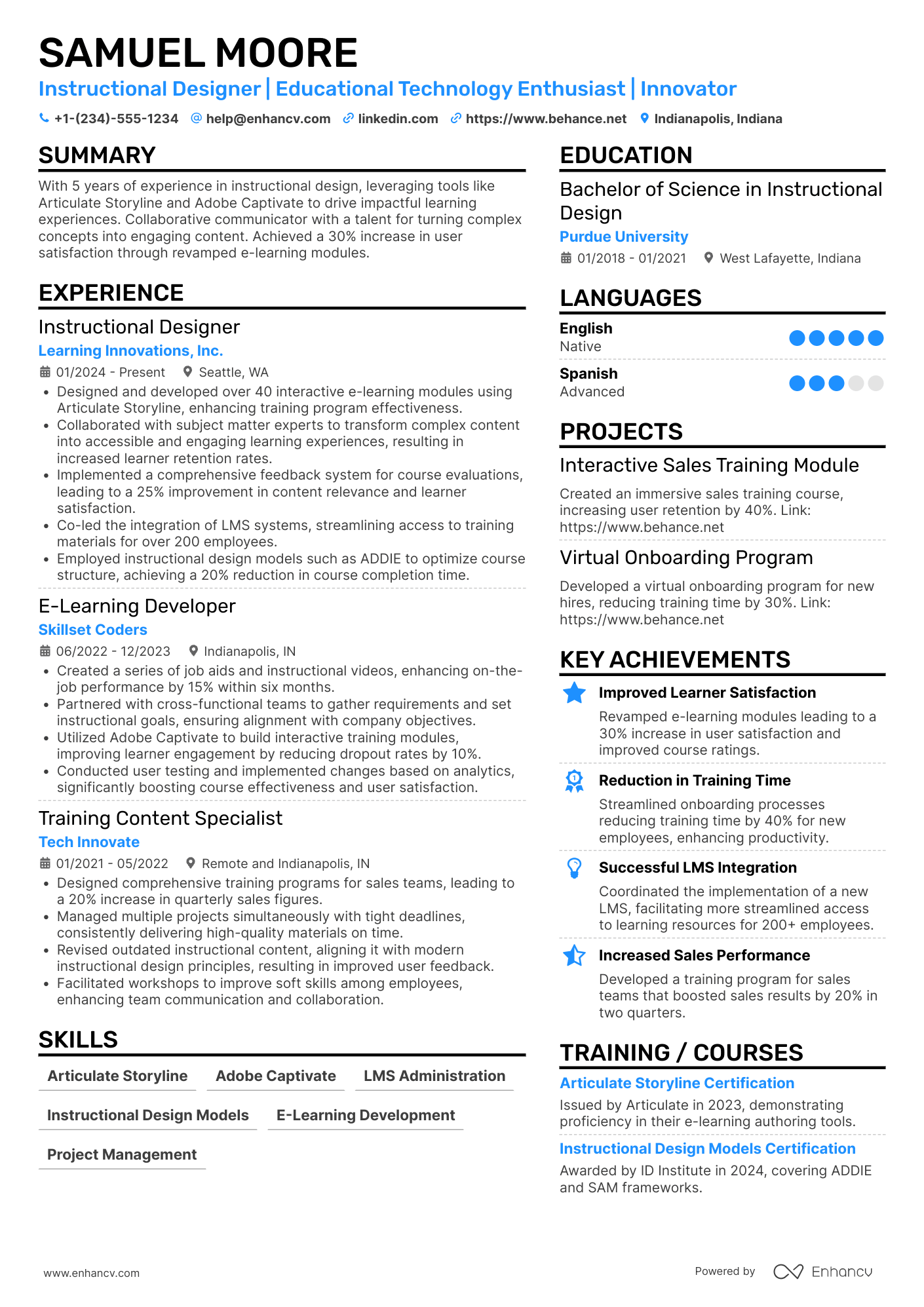 Associate Instructional Designer Resume Example