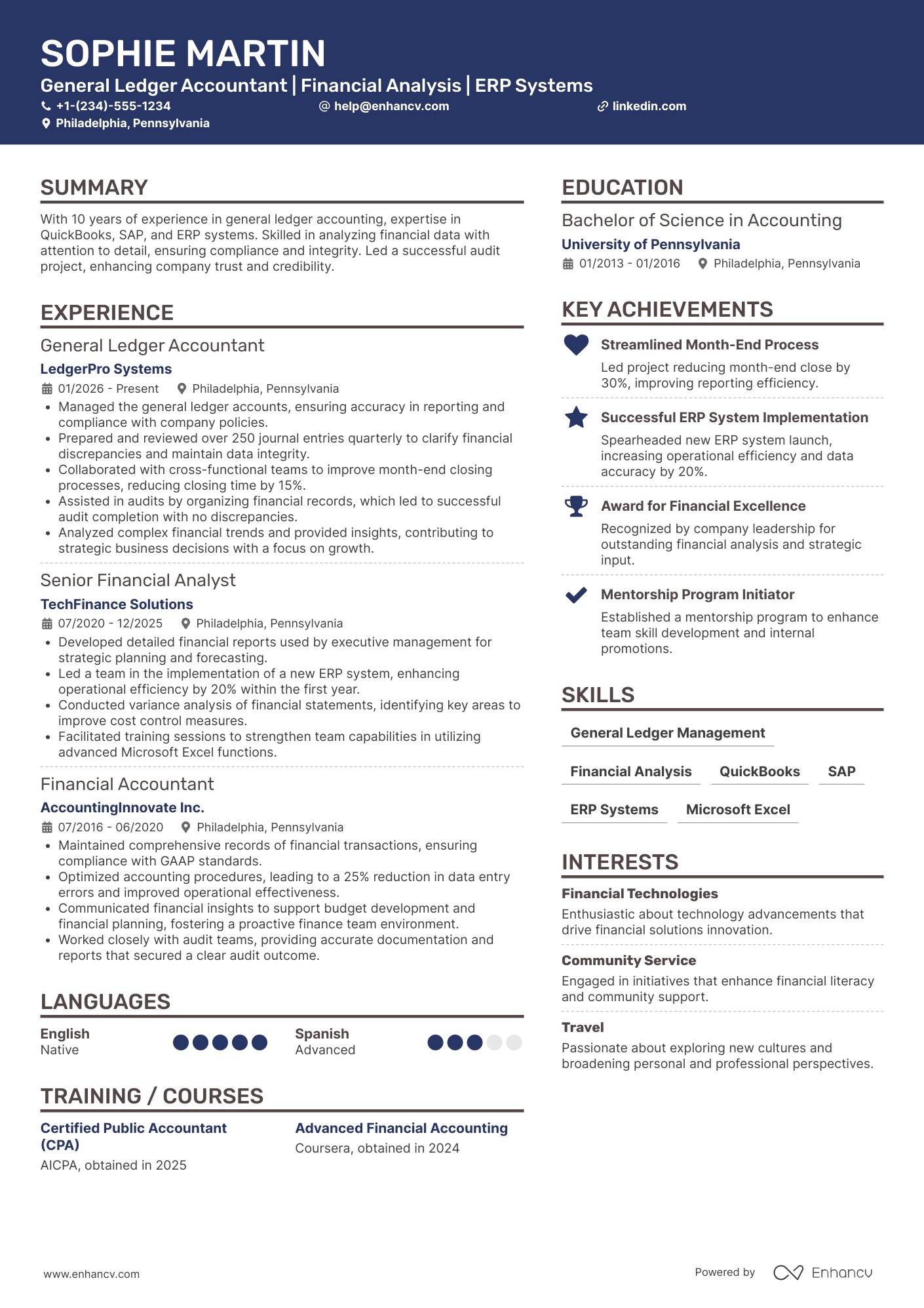 General Ledger Accounting Resume Example