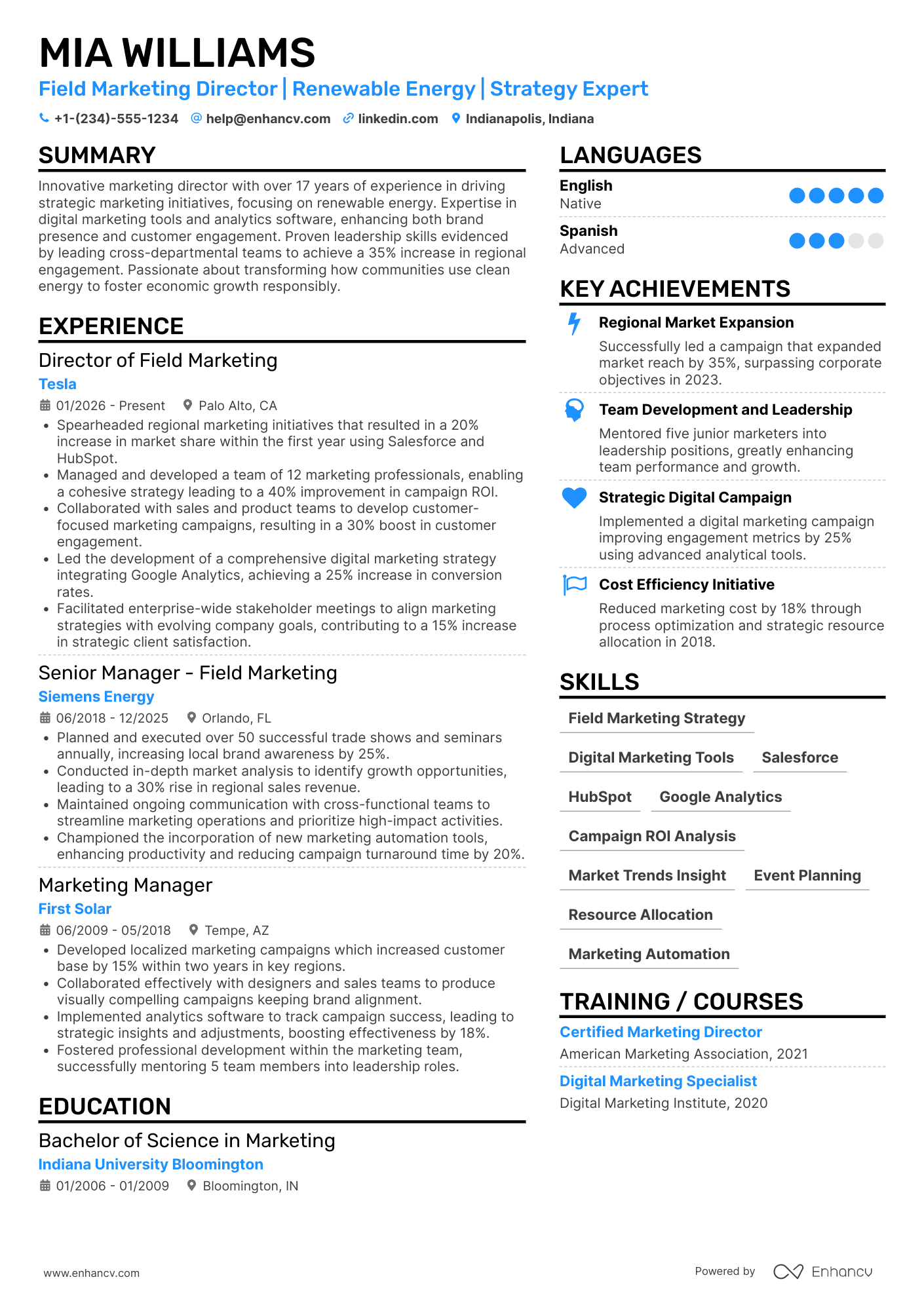 Field Marketing Director Resume Example