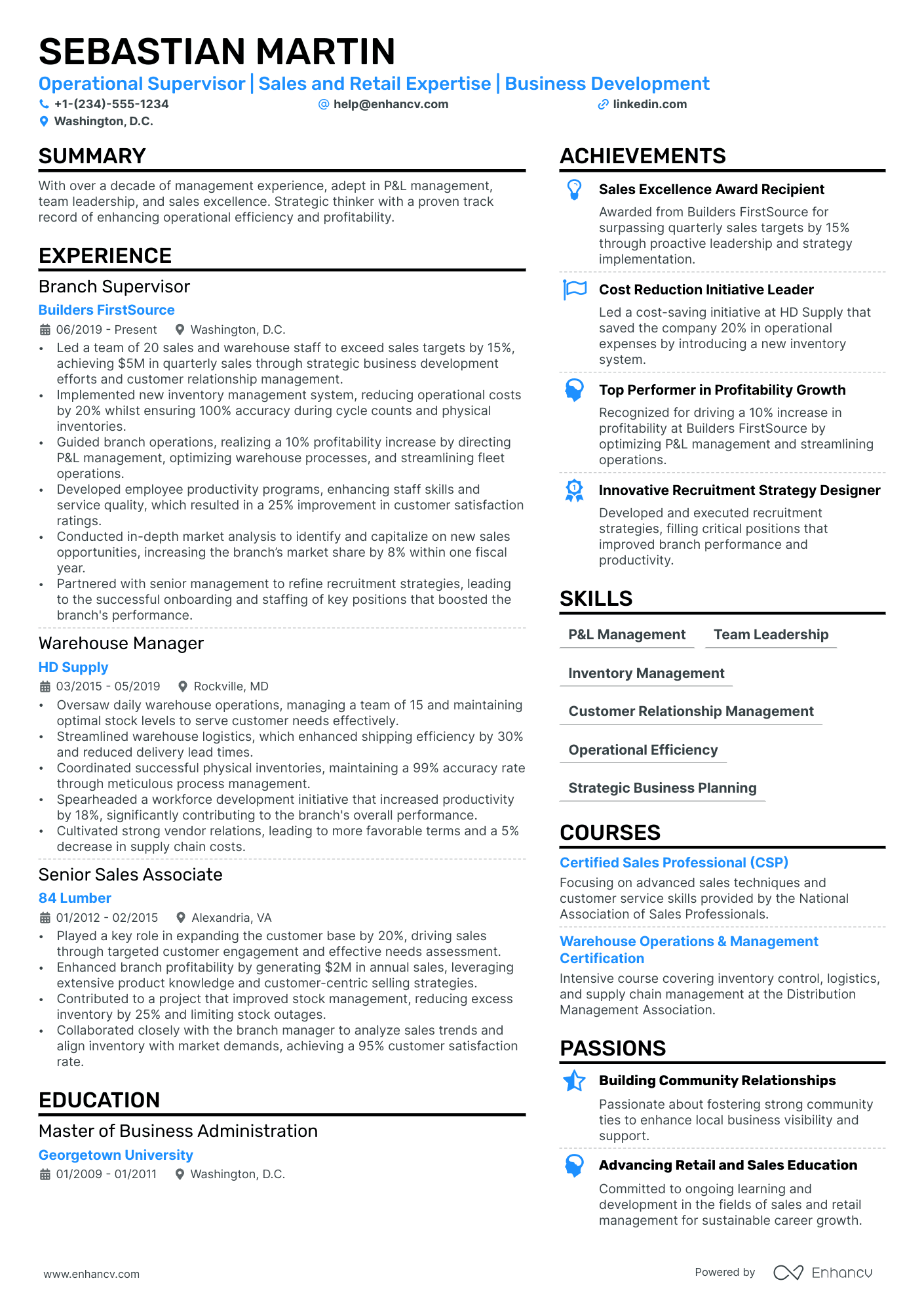 Branch Operations Manager Resume Example