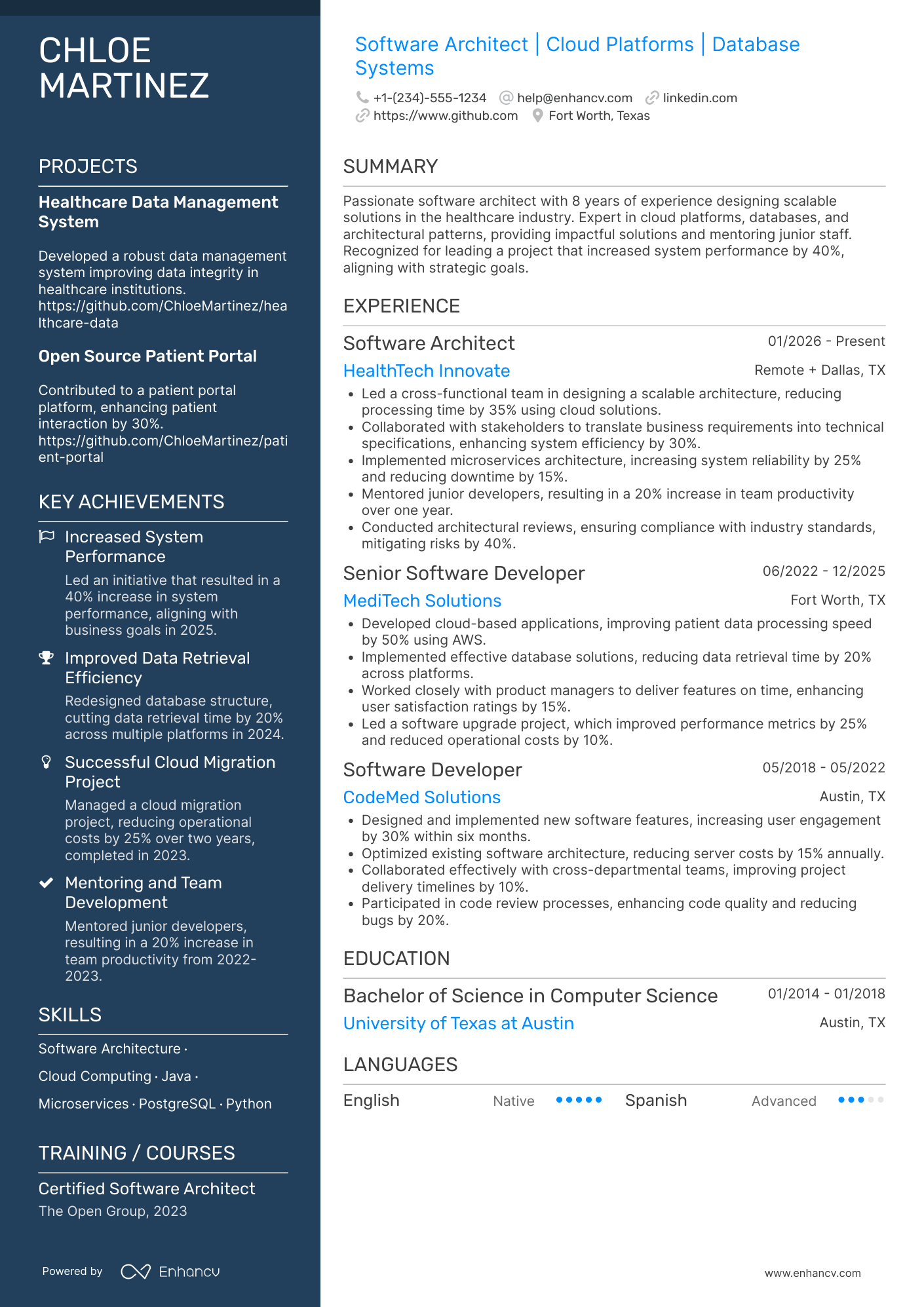 Mid Level Software Architect Resume Example