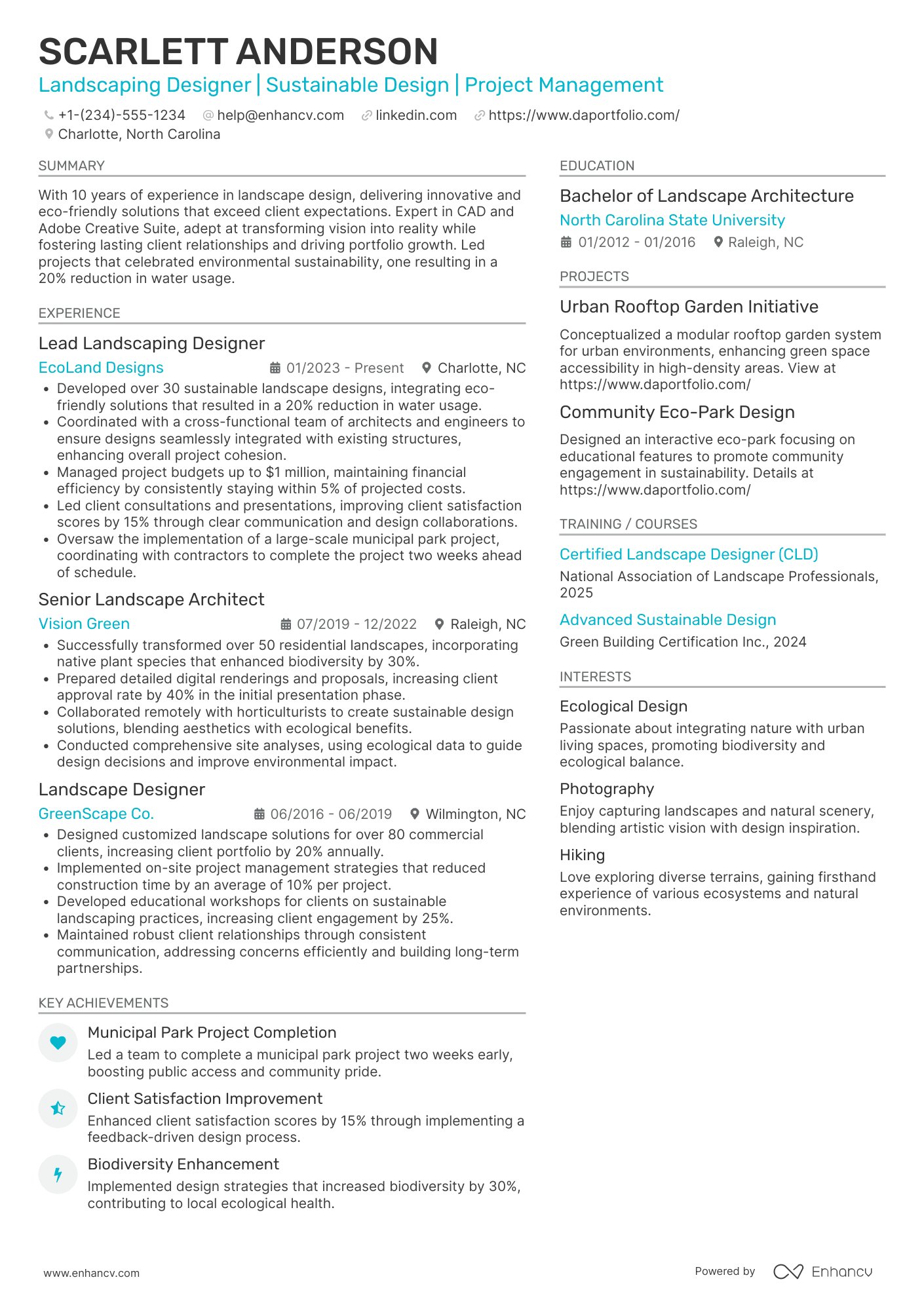 Landscaping Designer Resume Example