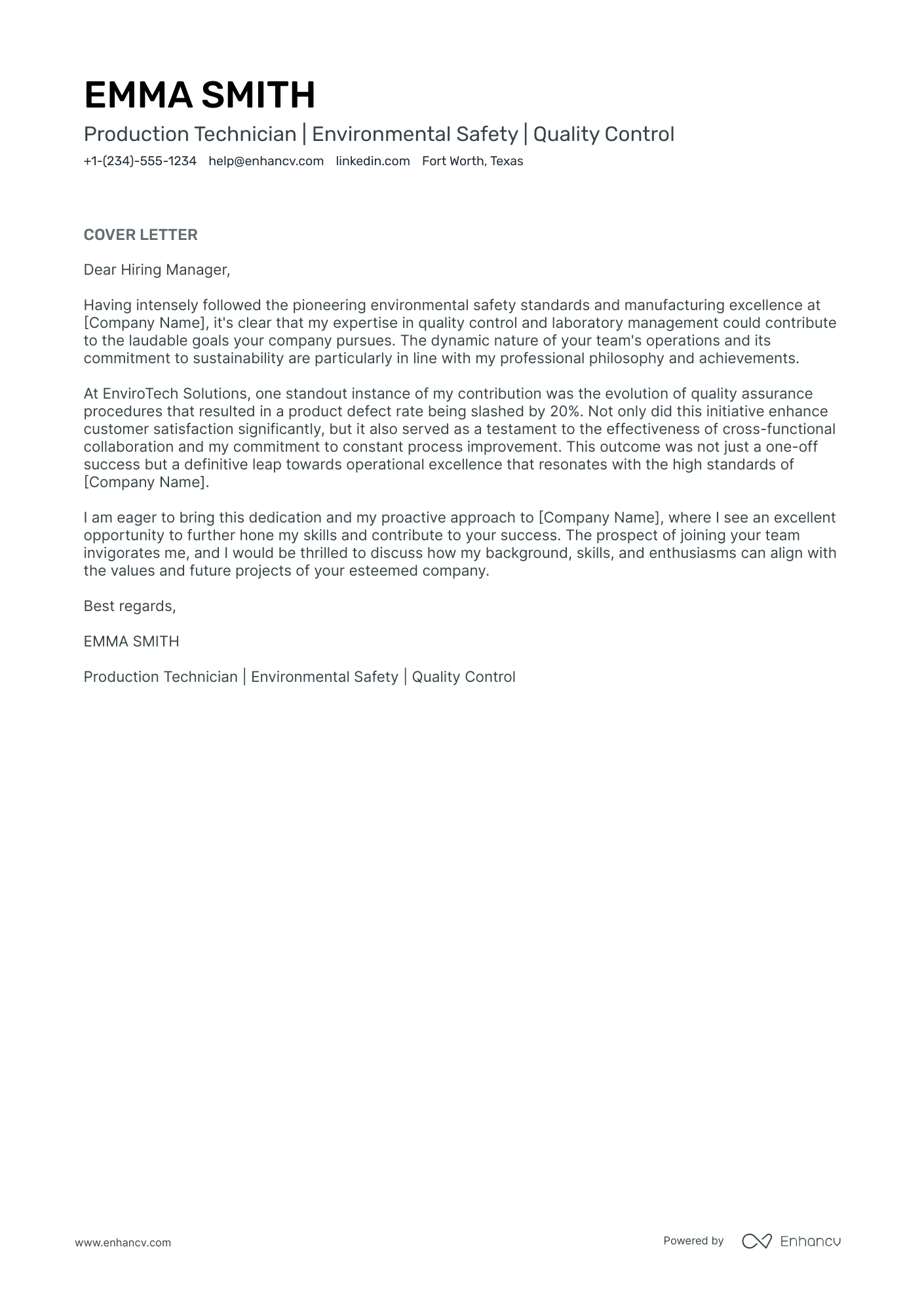 Production Technician Resume Example