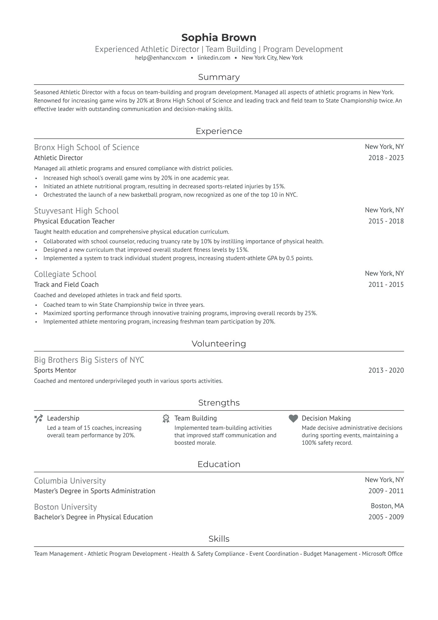 High School Athlete Resume Example