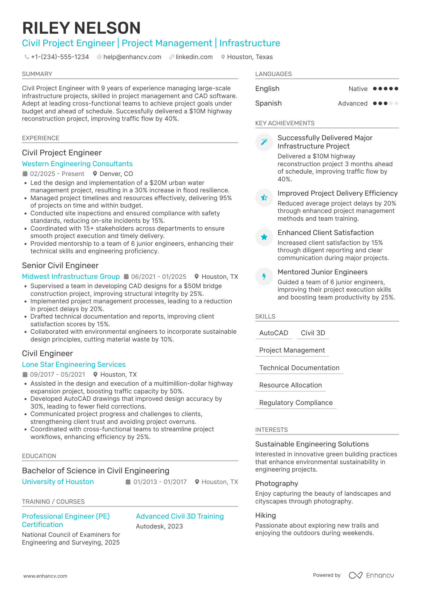 Civil Project Engineer Resume Example