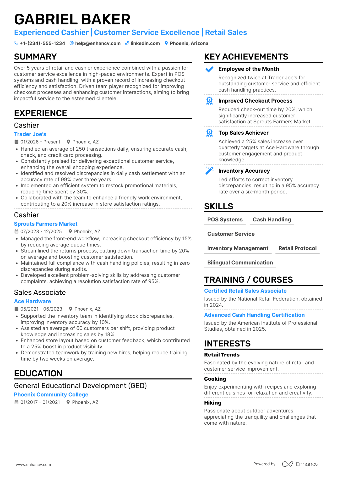 Walmart Cashier Resume Example