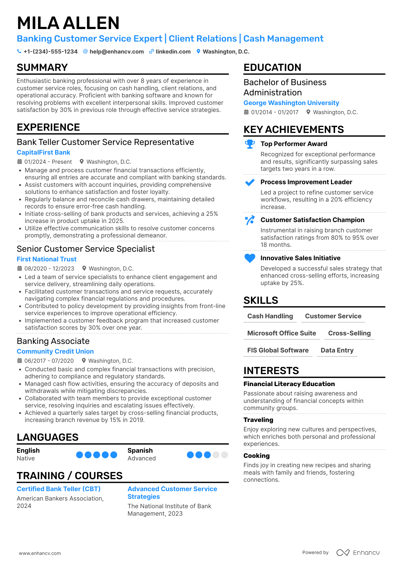 Bank Teller Customer Service Representative Resume Example