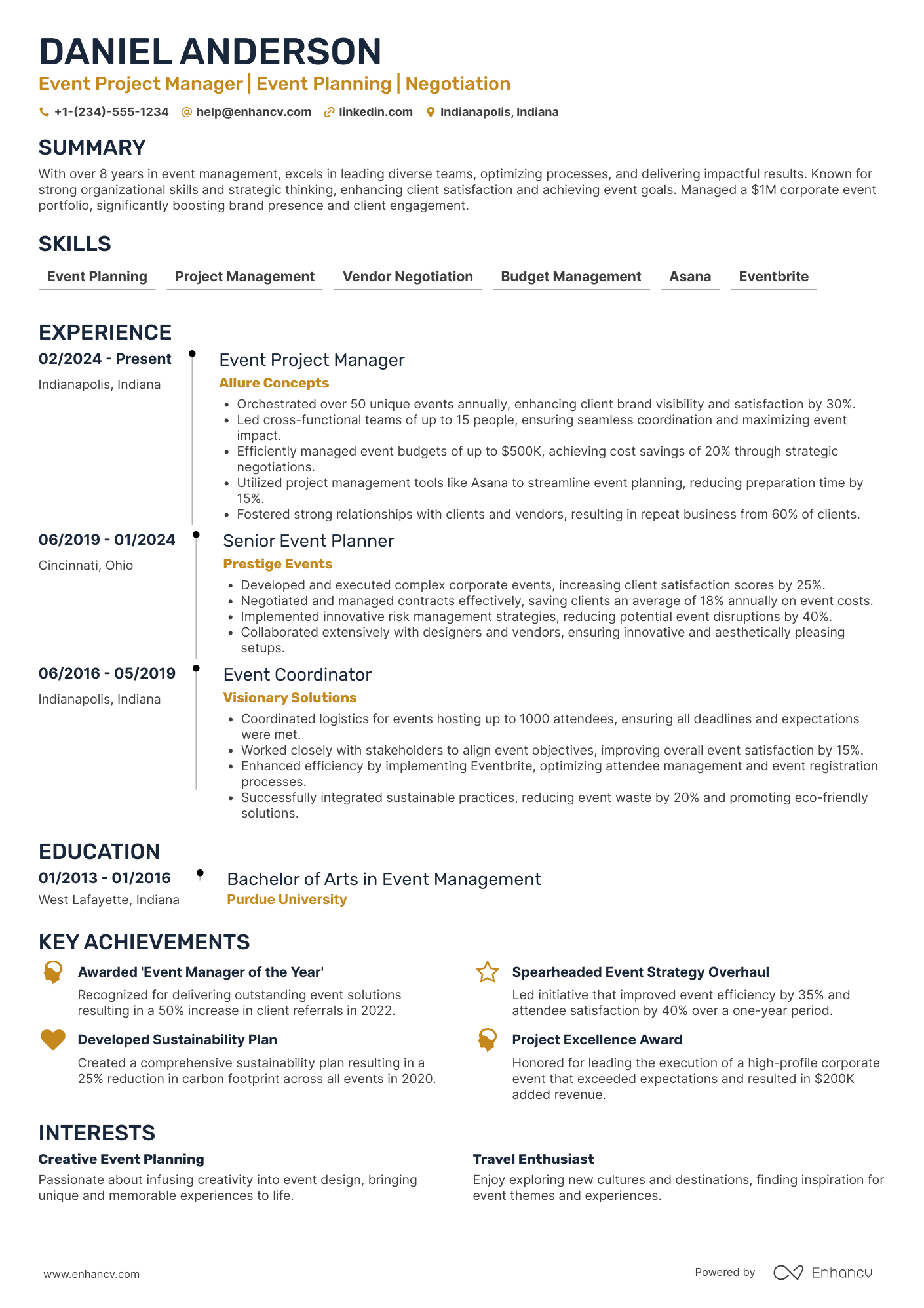 Event Project Manager Resume Example
