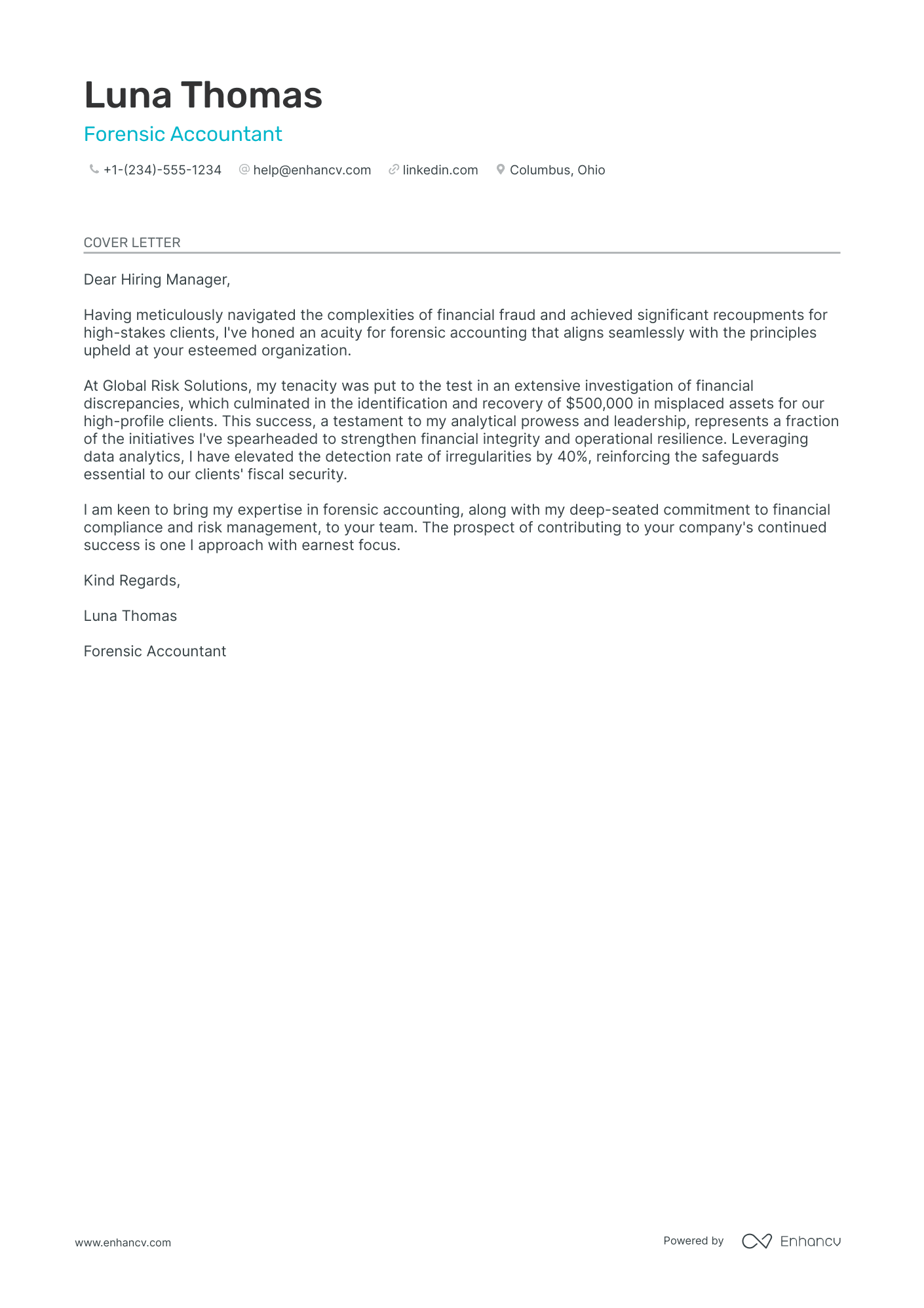 Forensic Accounting Resume Example