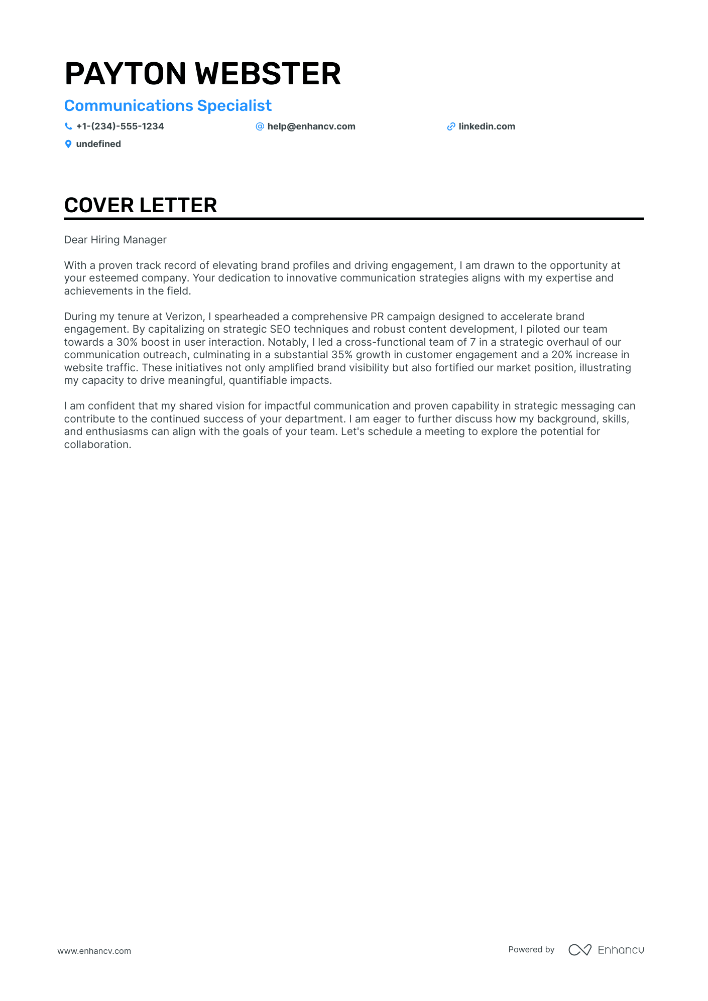 Communications Specialist Resume Example