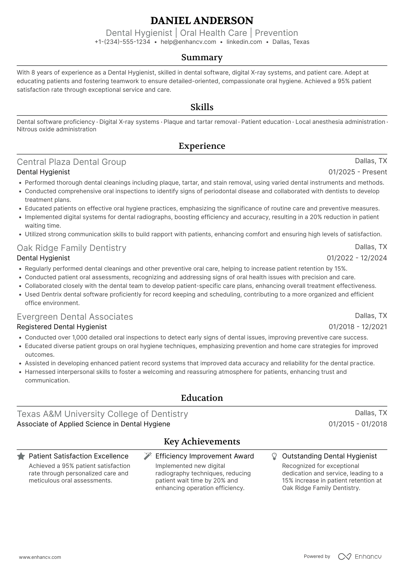 Dental Hygienist Resume Example
