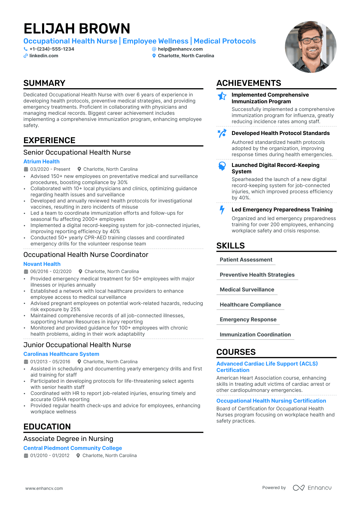 Occupational Health Nurse Resume Example