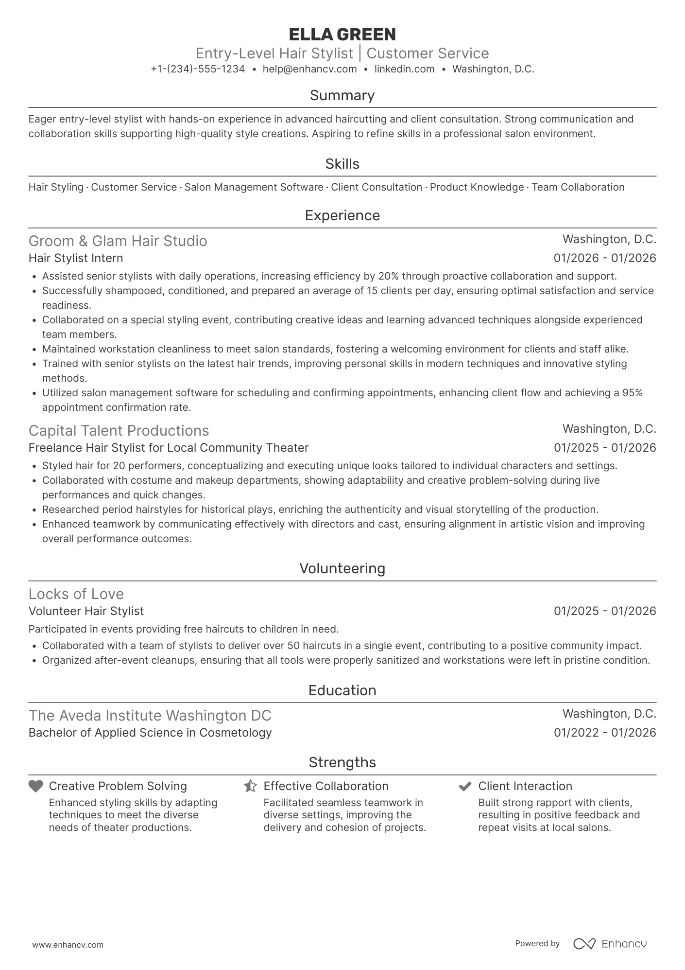 Student Hair Stylist Resume Example