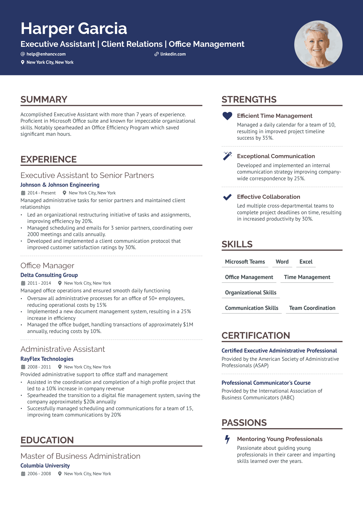 Executive Assistant & Receptionist Resume Example