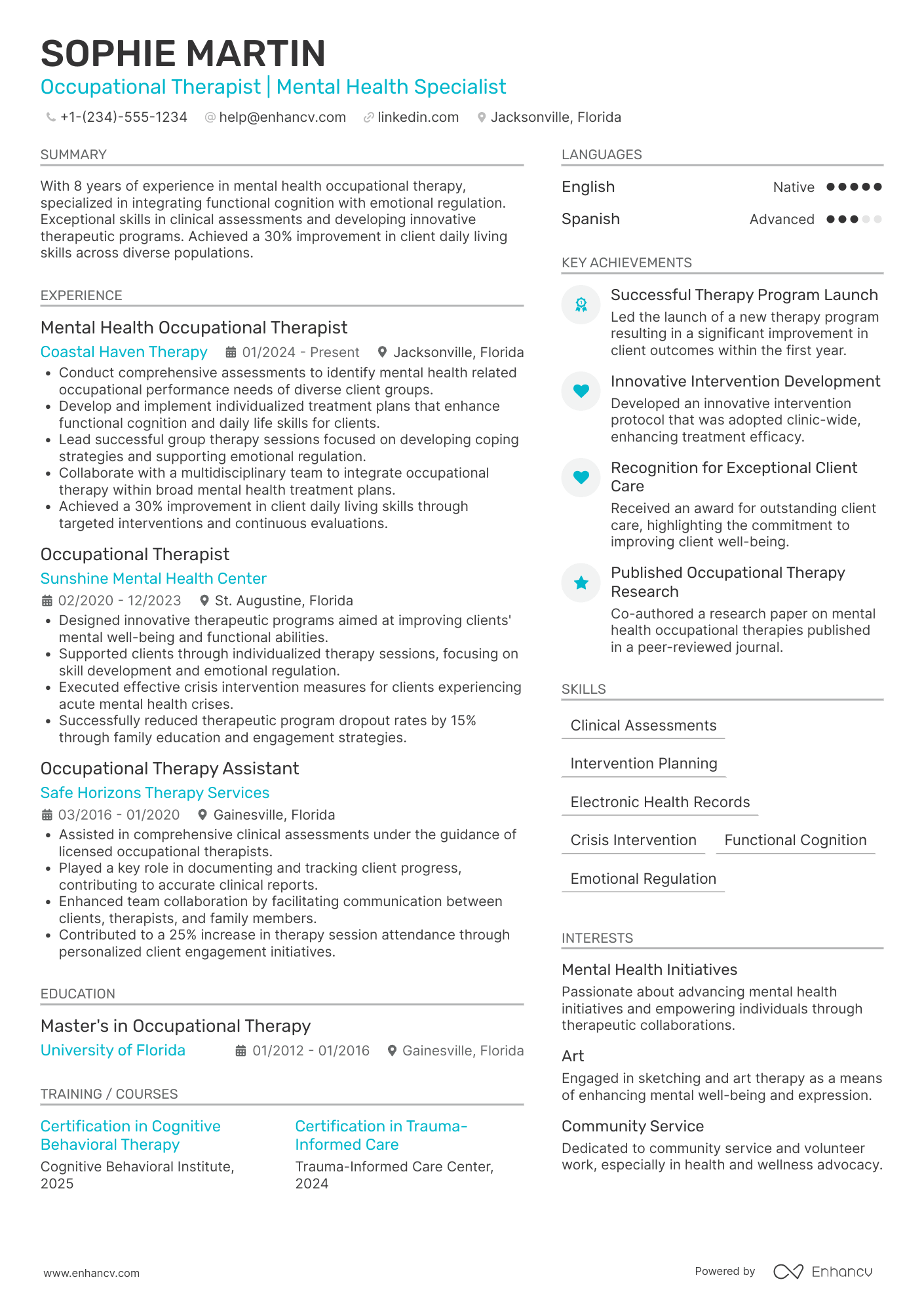 Mental Health Occupational Therapist Resume Example