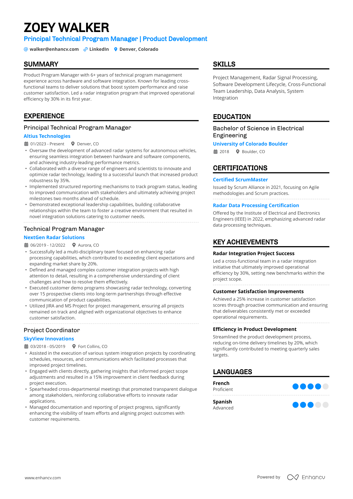 Product Program Manager Resume Example