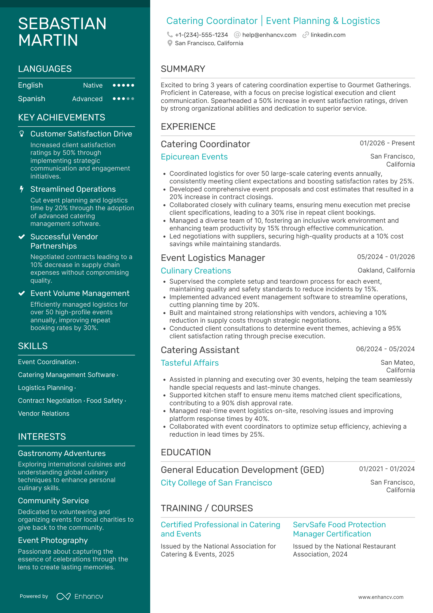 Catering Coordinator Resume Example