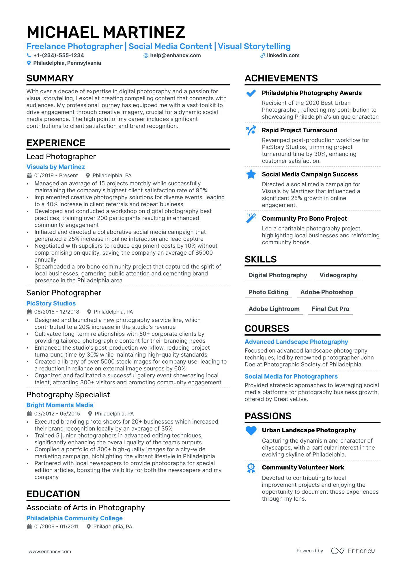Freelance Photographer Resume Example